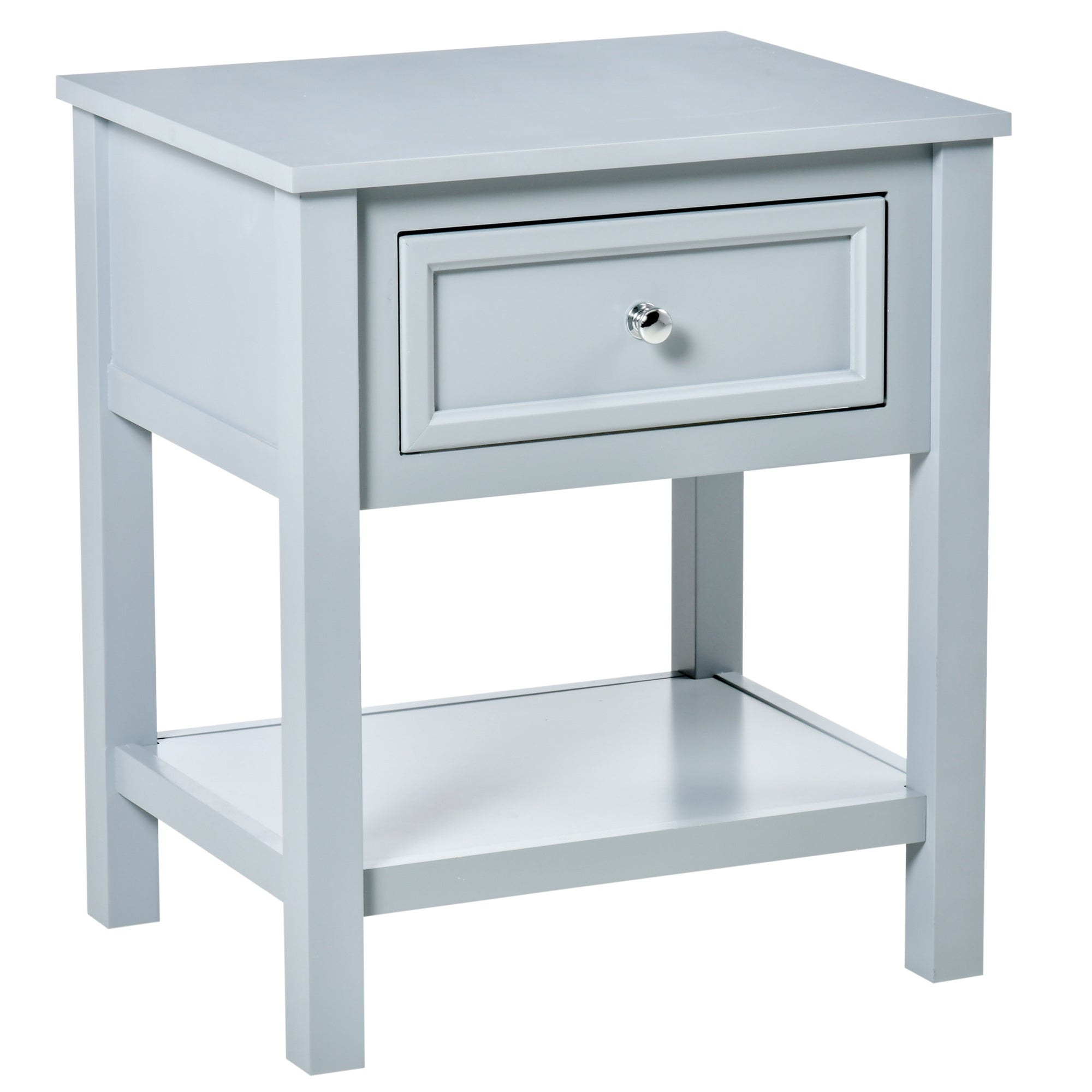 HOMCOM Classic Bedside Table with Drawer and Open Shelf, Metal Handle, Stylish Nightstand, Grey