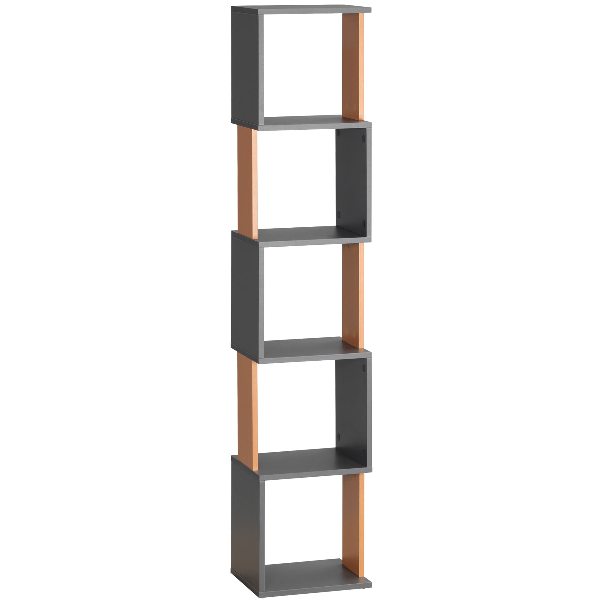 HOMCOM 5-Tier Bookshelf: Modern Freestanding Shelving Unit for Living Room & Study, Dark Grey