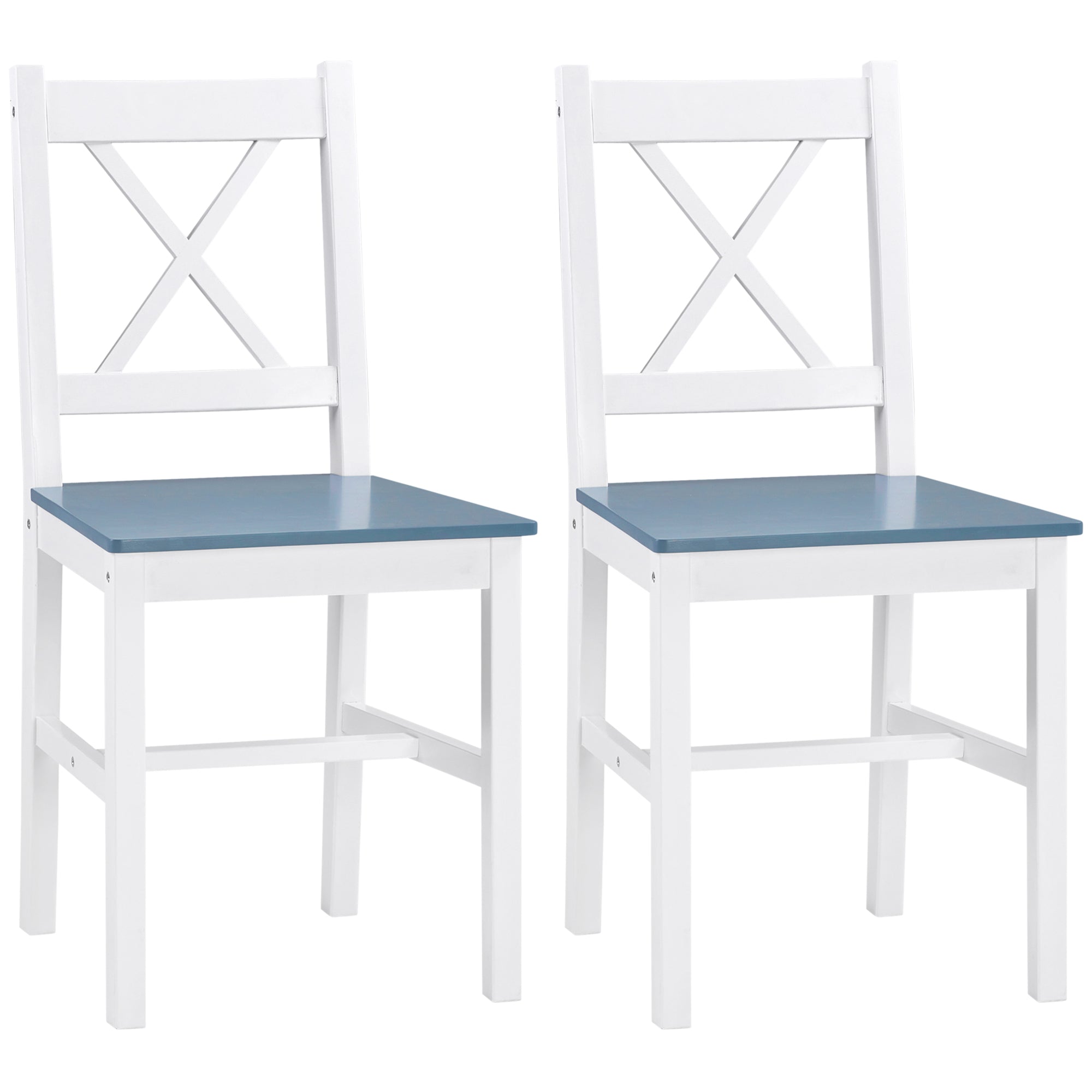 HOMCOM Dining Chairs Set of 2, Pine Wood Kitchen Chairs with Cross Back, Solid Structure for Living Room and Dining Room, White