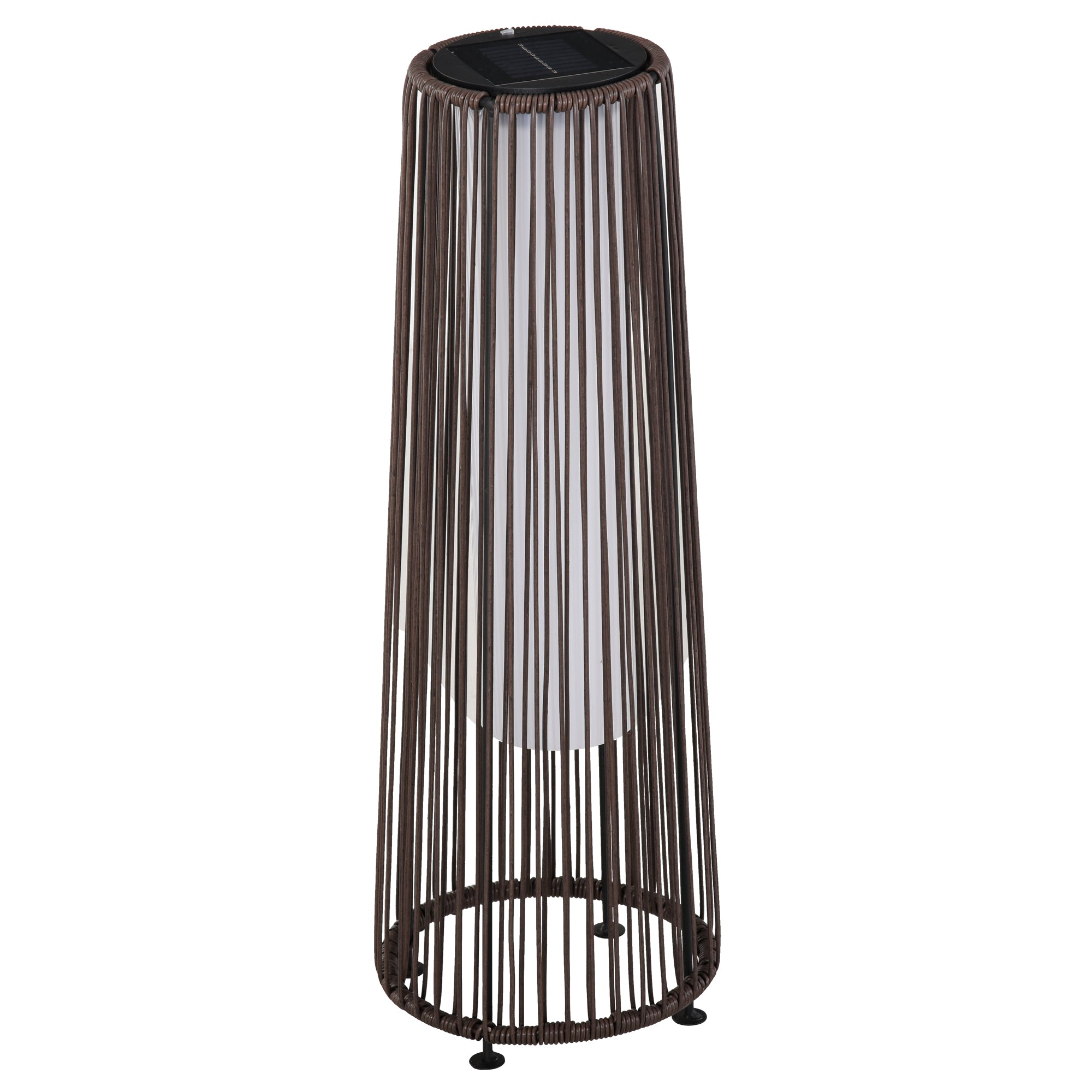 Outsunny Rattan Solar Lantern, PE Wicker Solar Powered Garden Lights with Auto On/Off, Brown