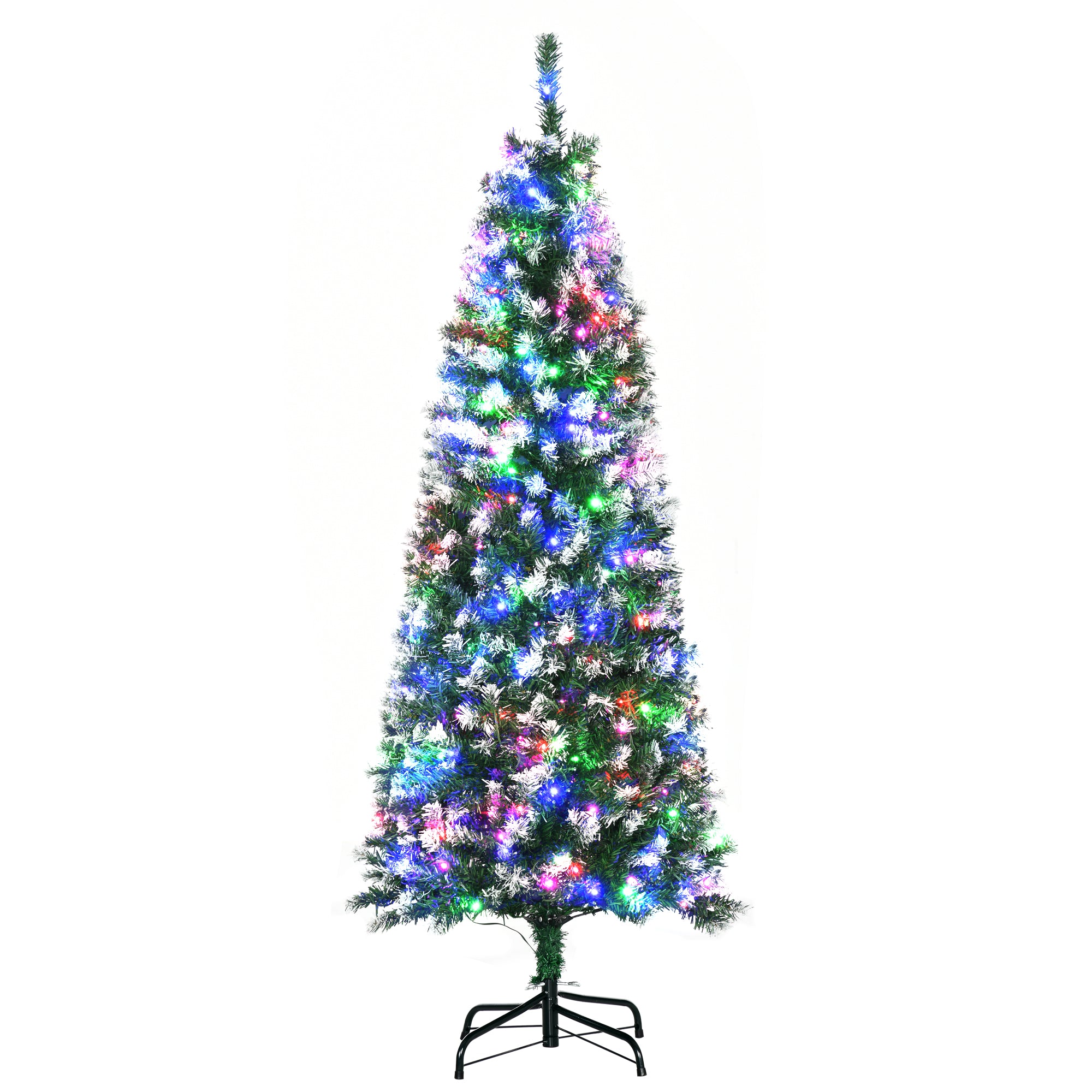 HOMCOM 5' Tall Prelit Pencil Slim Artificial Christmas Tree with Realistic Branches, 250 Colourful LED Lights and 408 Tips, Xmas Decoration, Green