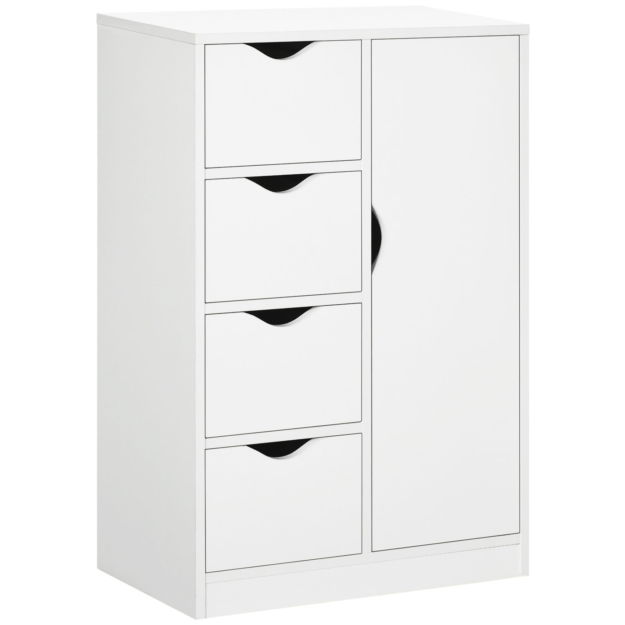 HOMCOM Freestanding Bathroom Cabinet, 4 Drawer Storage Cupboard with Door for Living Room, Kitchen, Bedroom, White