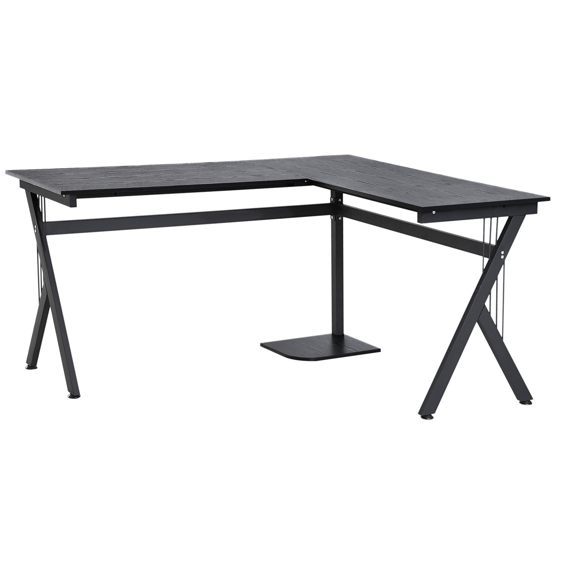 HOMCOM Corner Workstation: L-Shaped Desk with CPU Stand, Home Office Laptop Haven, Sleek Black