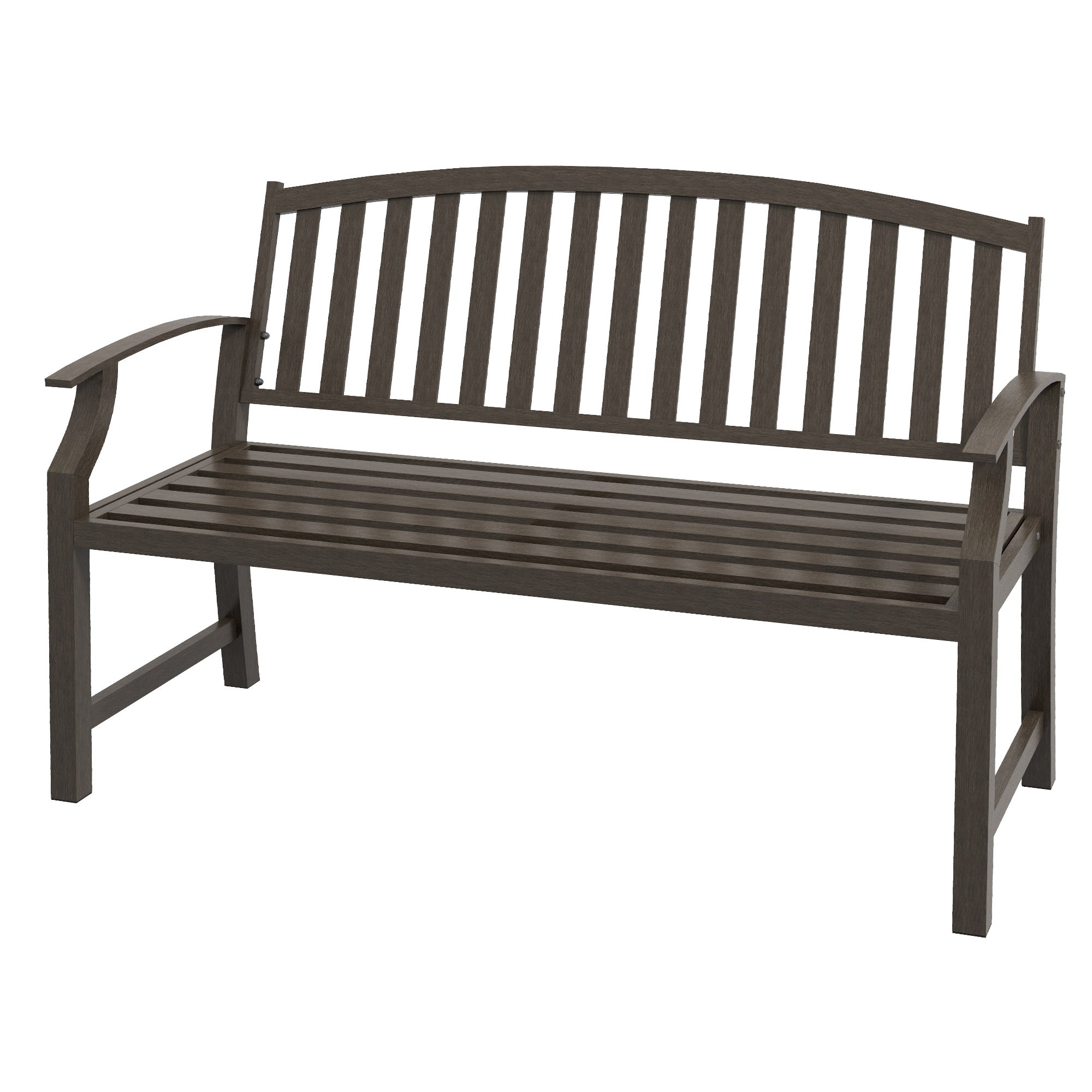 Outsunny Metal Garden Perch: Slatted Seat, Backrest & Curved Arms, Brown