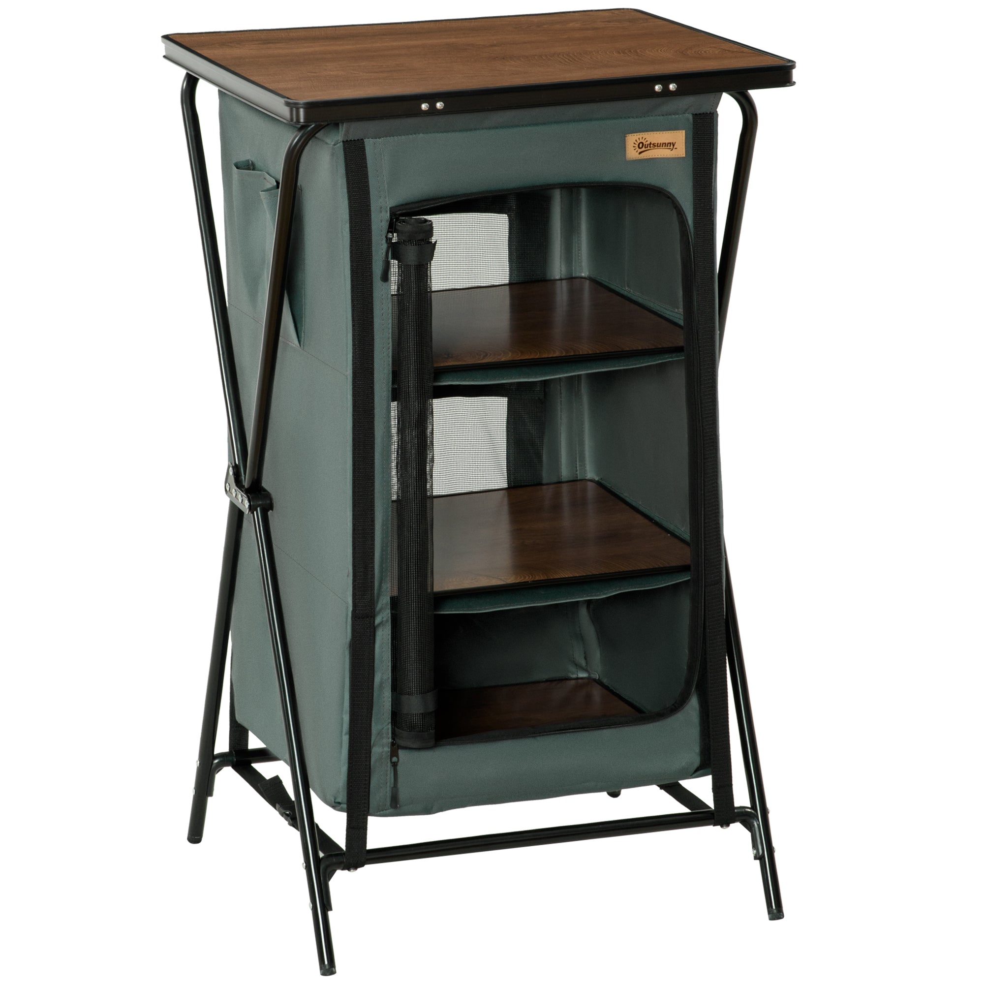 Outsunny Camping Kitchen Cupboard, Aluminium, Foldable with Storage Shelves, Carry Bag, for BBQ, Picnic, Backyard