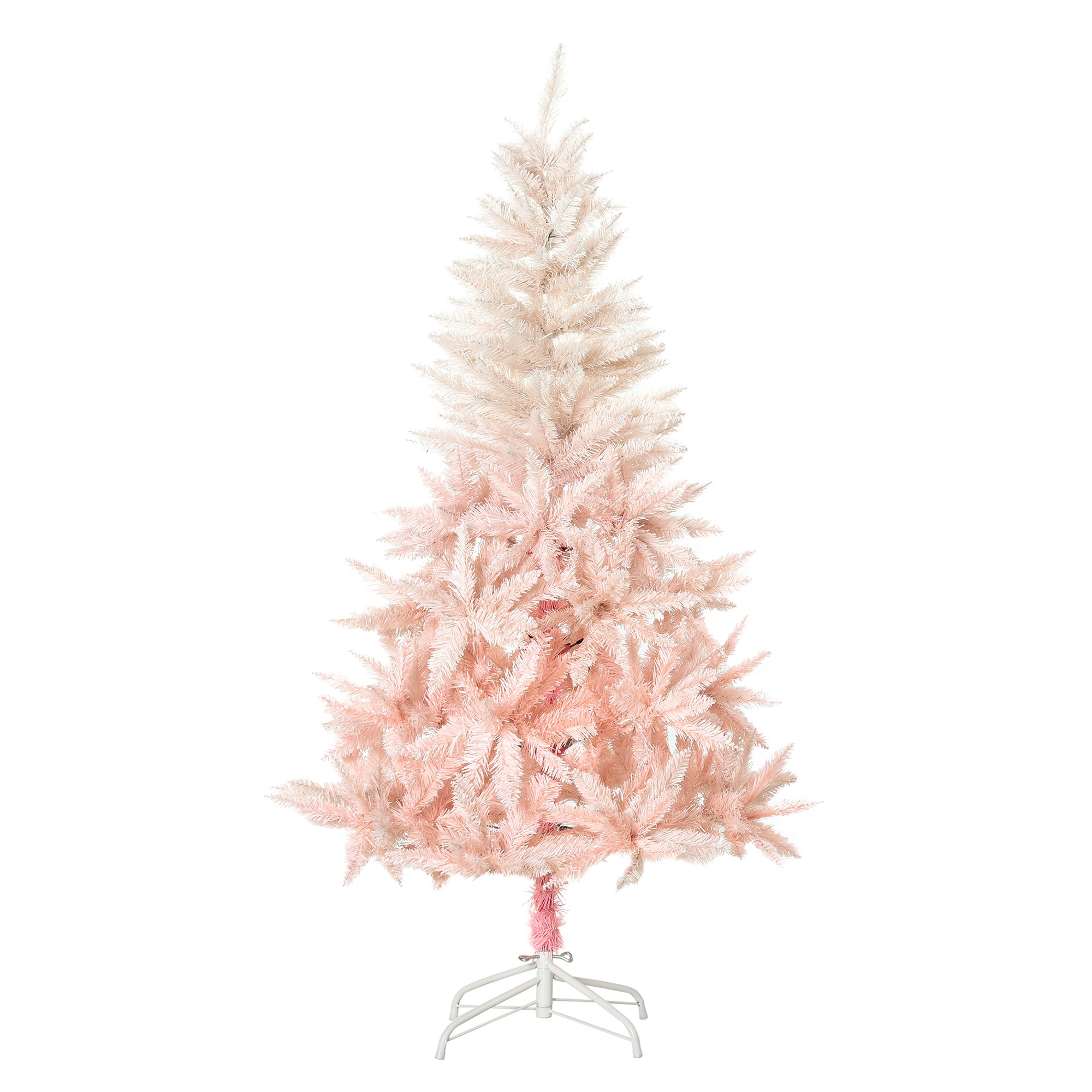 HOMCOM 5ft Artificial Christmas Tree Holiday Home Decoration with Metal Stand, Automatic Open, White and Pink