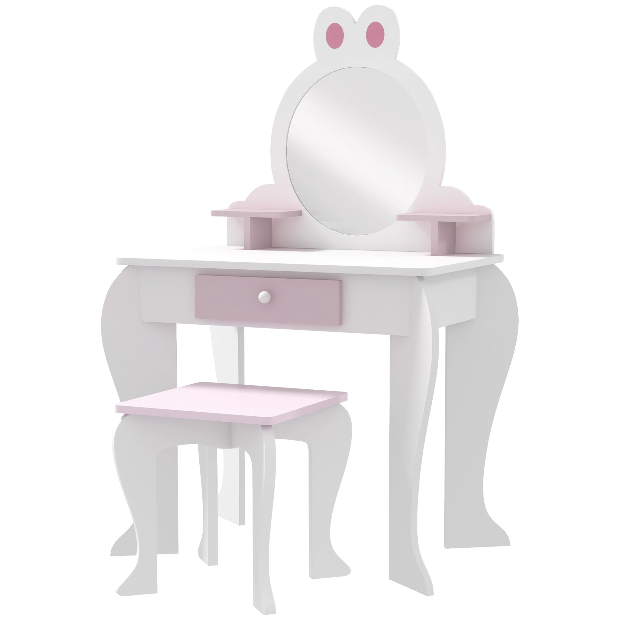 ZONEKIZ Bunny-Design Kids Dressing Table, with Mirror and Stool, Fun and Functional, White and Pink