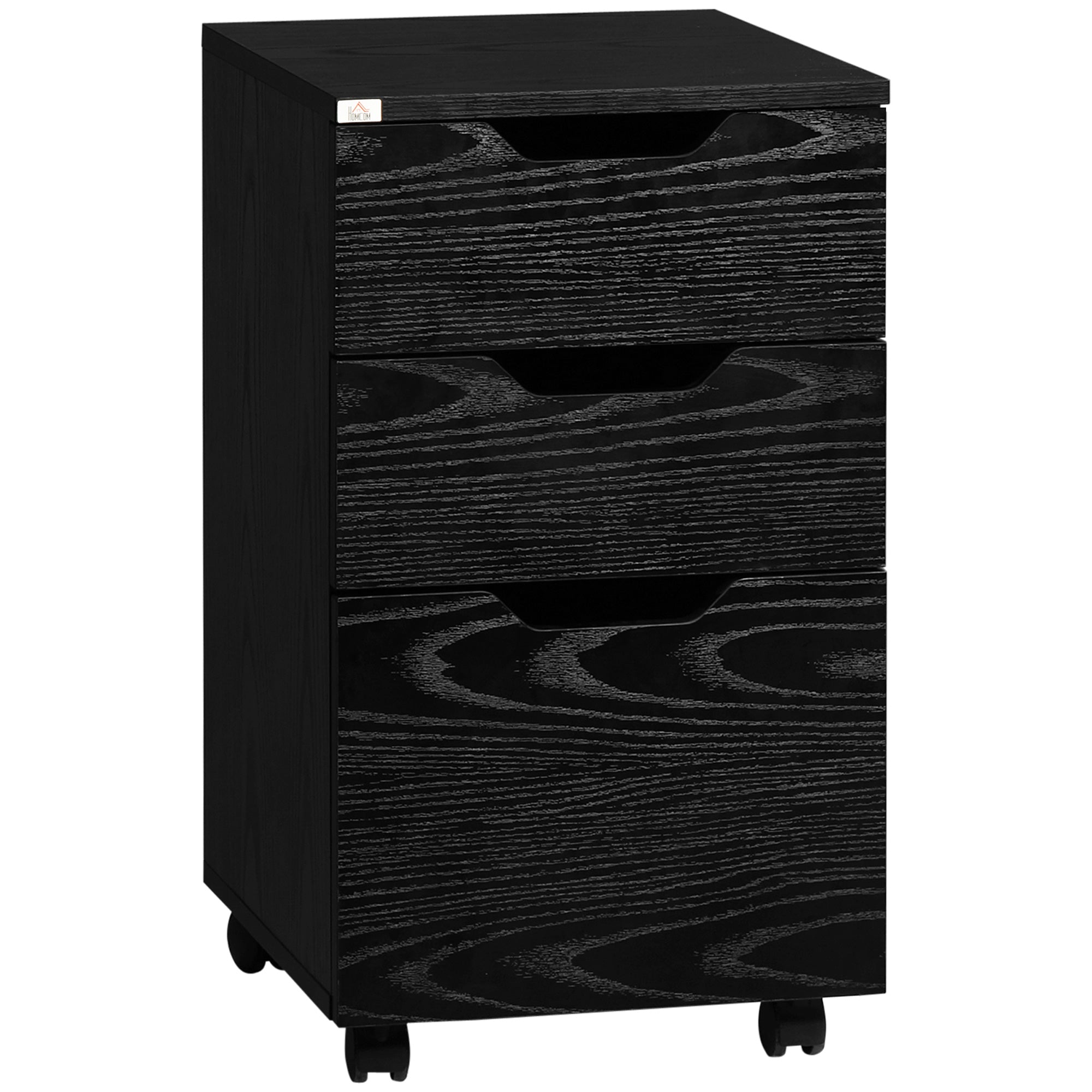 HOMCOM 3-Drawer File Cabinet Under Desk Office Storage Cabinet A4/Letter/Binders Movable W/ Slide Wheels Black Oak Color