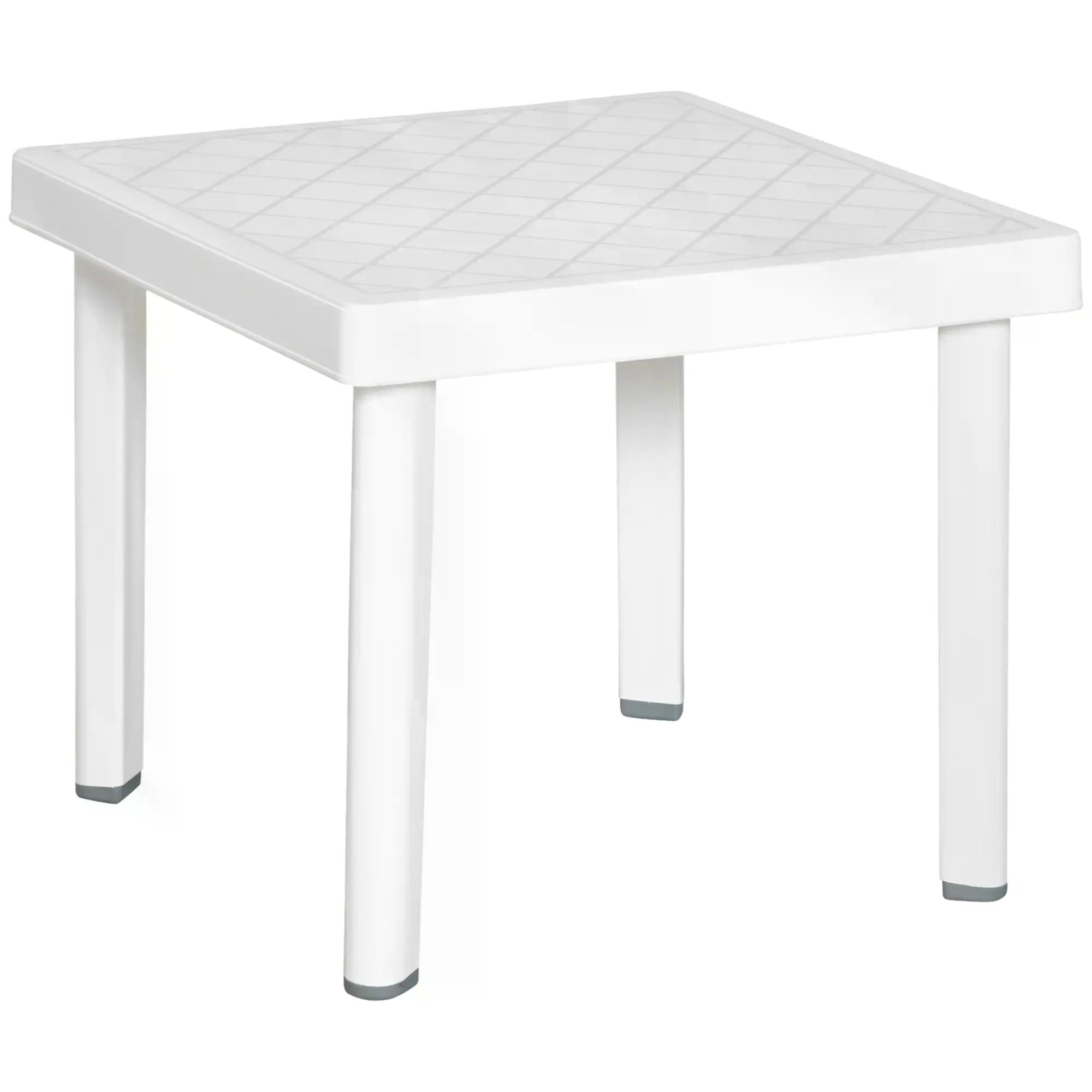 Outsunny Modern Outdoor Side Table, Square Garden Coffee End Table, Perfect for Drinks and Snacks, Stylish White