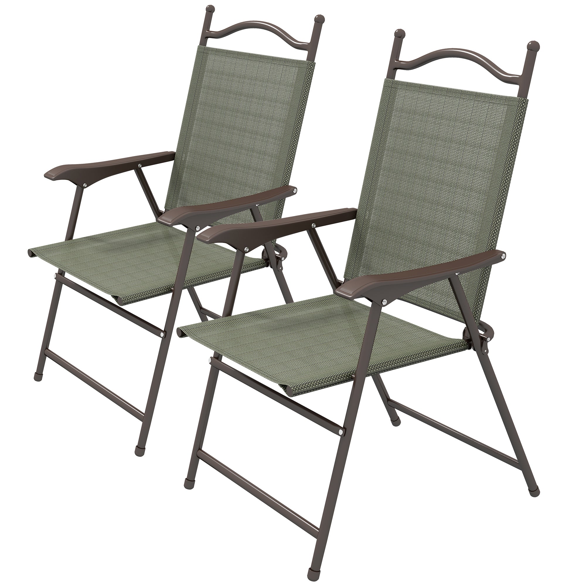 Outsunny Folding Chairs Set: Armrest, Mesh Fabric Seat for Patio, Camping & Sports, Dark Brown