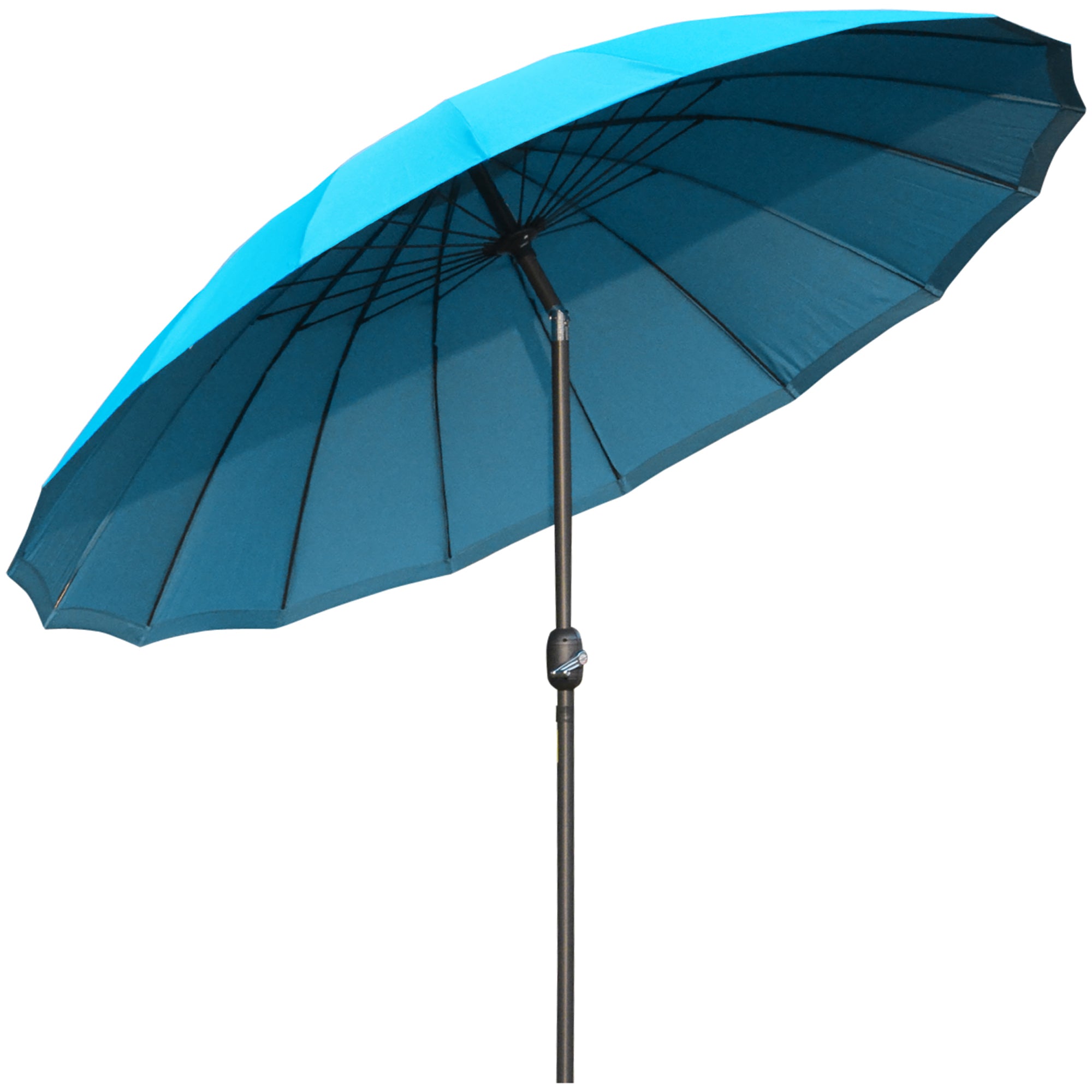 Outsunny Push-Tilt Garden Parasol: 2.55m Crank Umbrella with Ribs, Blue