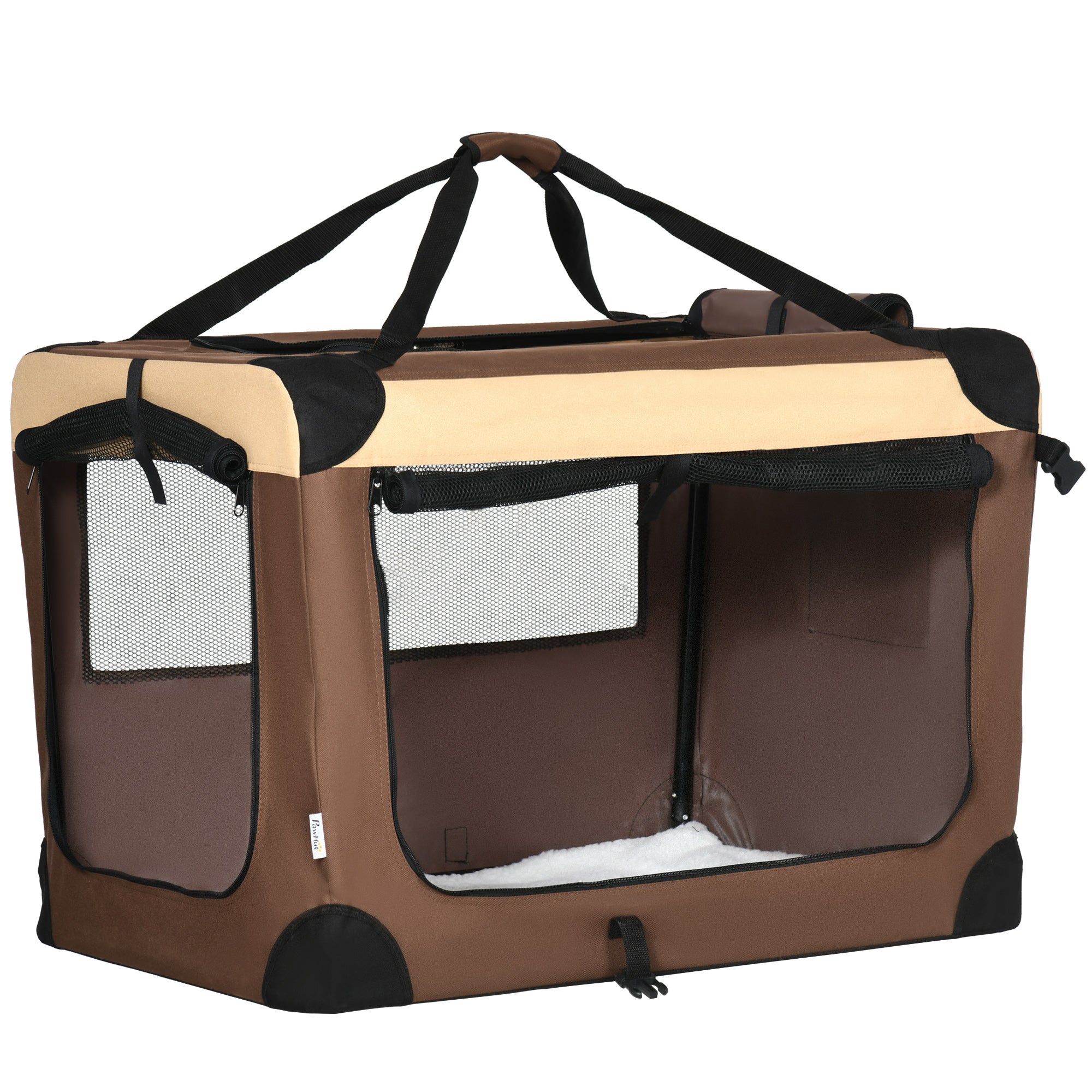 PawHut Cosy Carrier: Foldable Pet Transport with Plush Cushion, Ideal for Canine & Feline Travellers, Brown