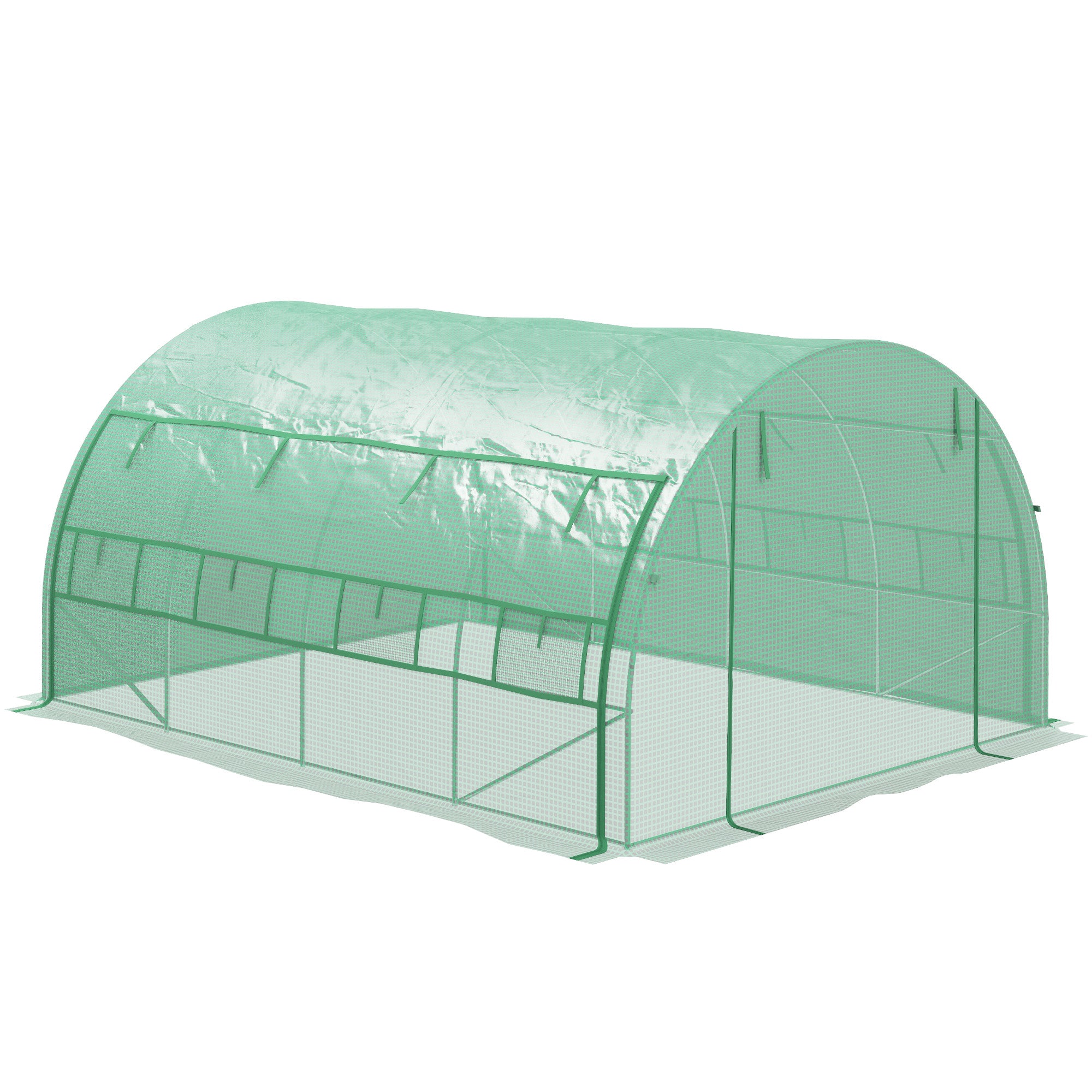 Outsunny Polytunnel Greenhouse Walk-in Grow House Tent with Roll-up Sidewalls, Zipped Door and 8 Windows, 4x3x2m Green