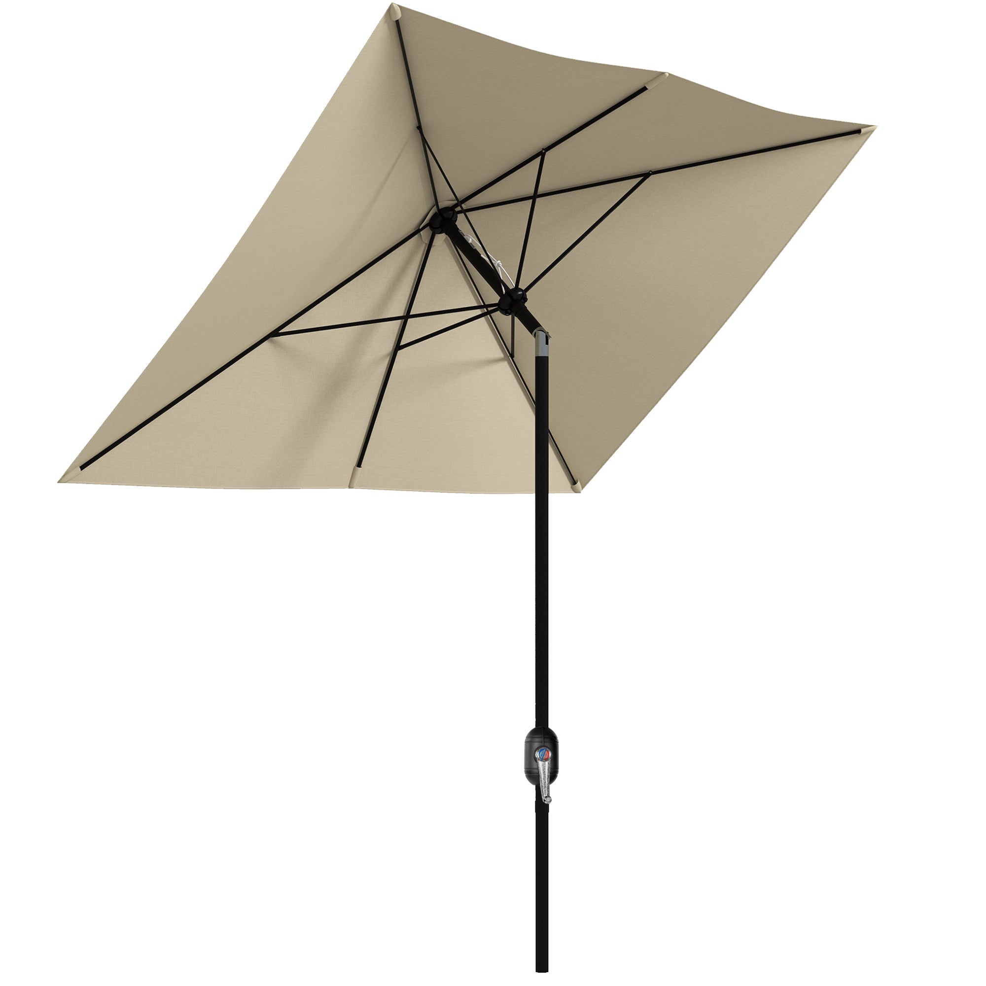 Outsunny Rectangular Patio Parasol: 2x3m Market Umbrella with Crank & Tilt, 6 Ribs, Aluminium Pole, Creamy White