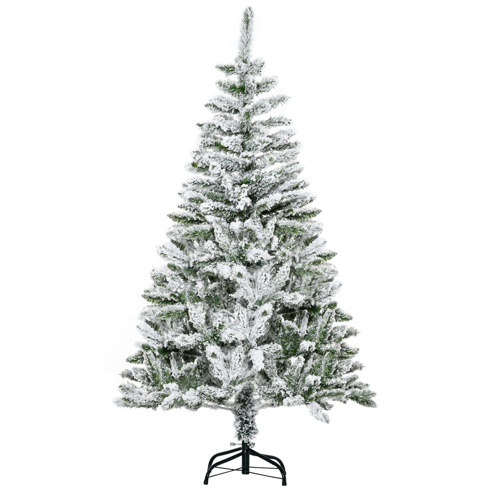 HOMCOM 5 Foot Snow Flocked Artificial Christmas Tree Xmas Pine Tree with 358 Realistic Branches, Auto Open and Steel Base, Green