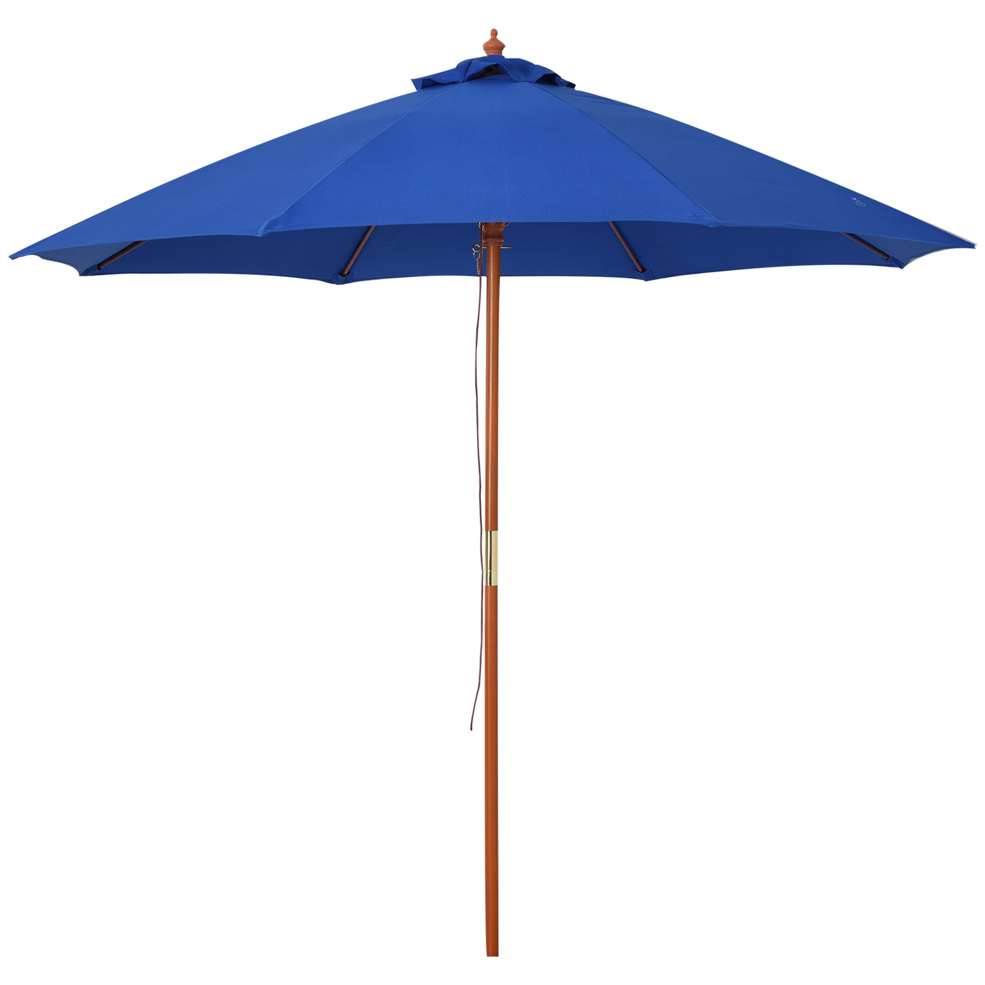 Outsunny 2.5m Wood Garden Parasol Sun Shade Patio Outdoor Market Umbrella Canopy with Top Vent, Blue