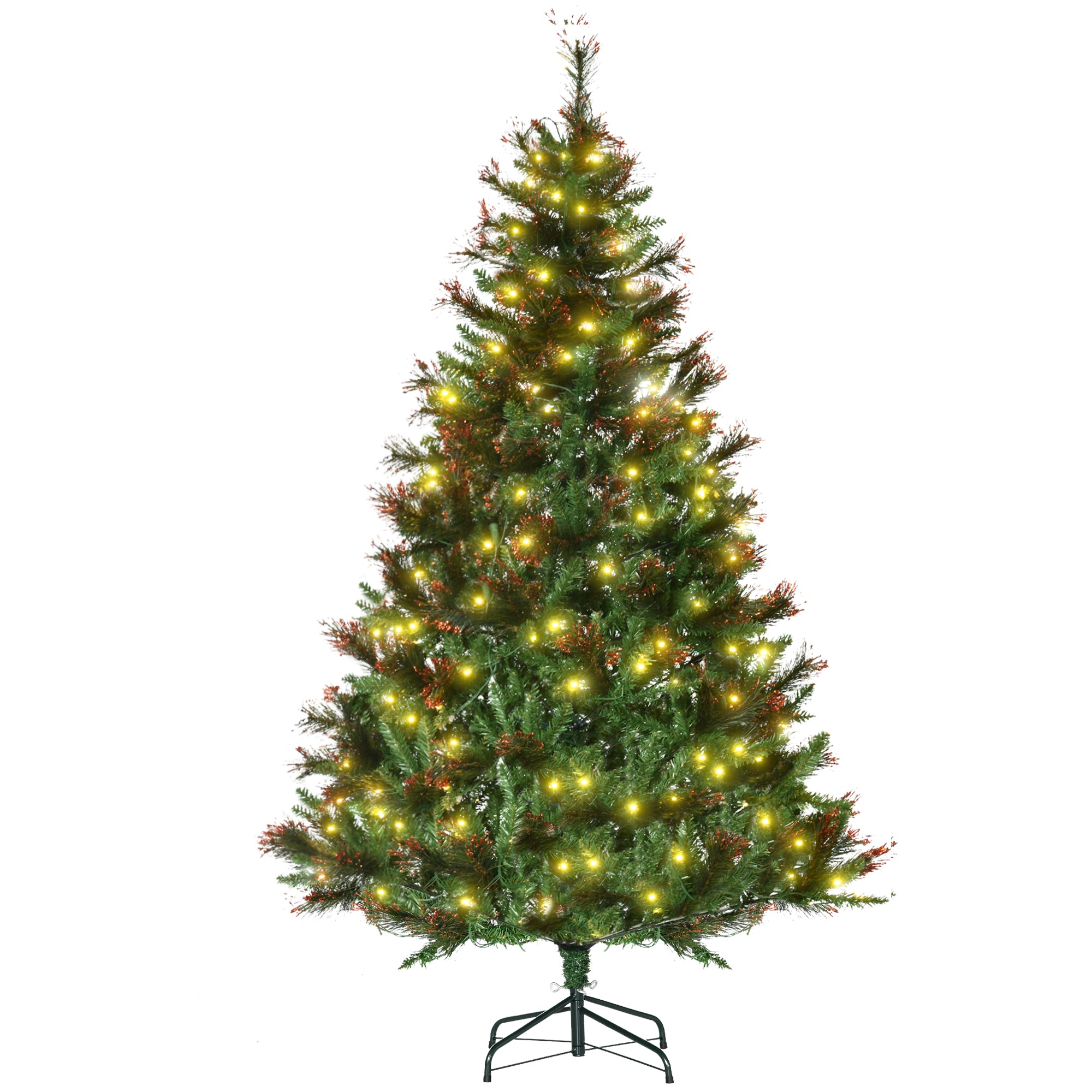 HOMCOM 1.8m Prelit Christmas Tree Artificial Tree, Metal Stand-Green