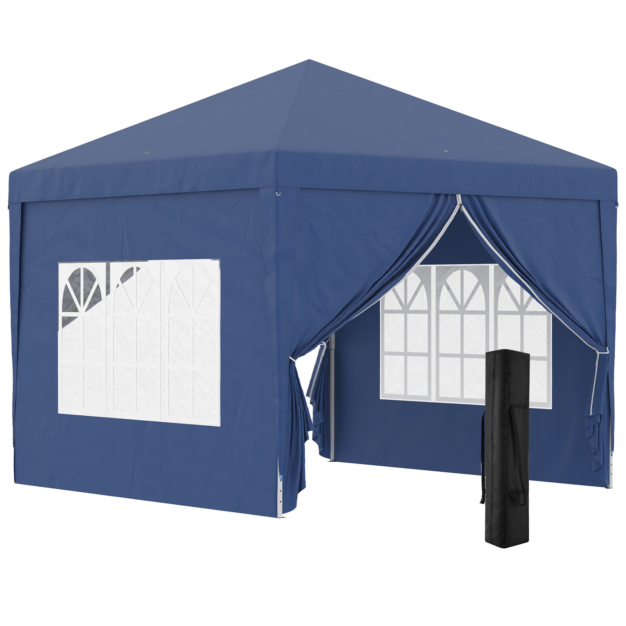 Outsunny 3 x 3 Meters Pop Up Water Resistant Gazebo Wedding Camping Party Tent Canopy Marquee with Carry Bag, Blue