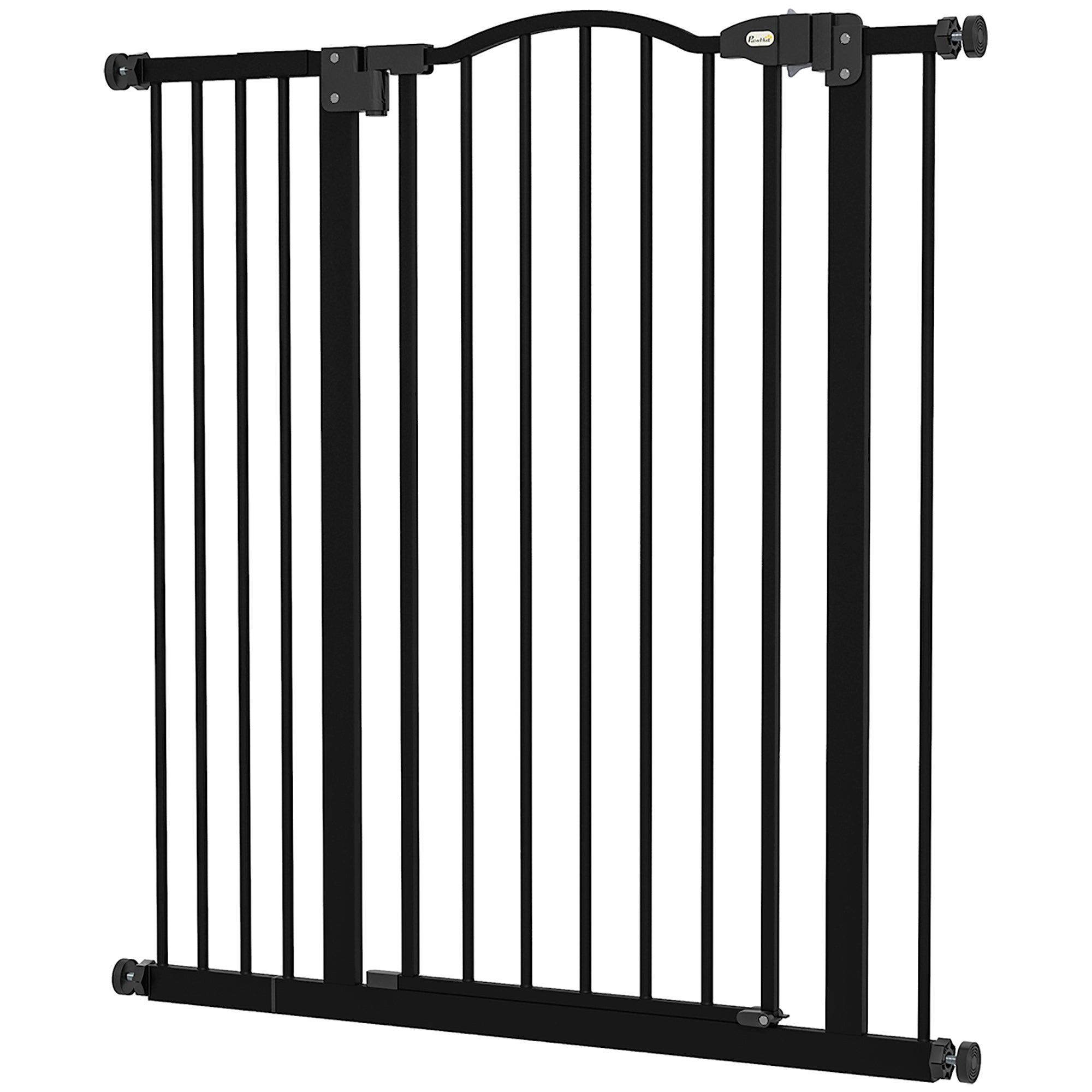 PawHut Adjustable Safety Barrier, Metal Pet Gate with Auto-Lock & No-Drill Installation, for Doorways & Stairways, 74-94cm, Black