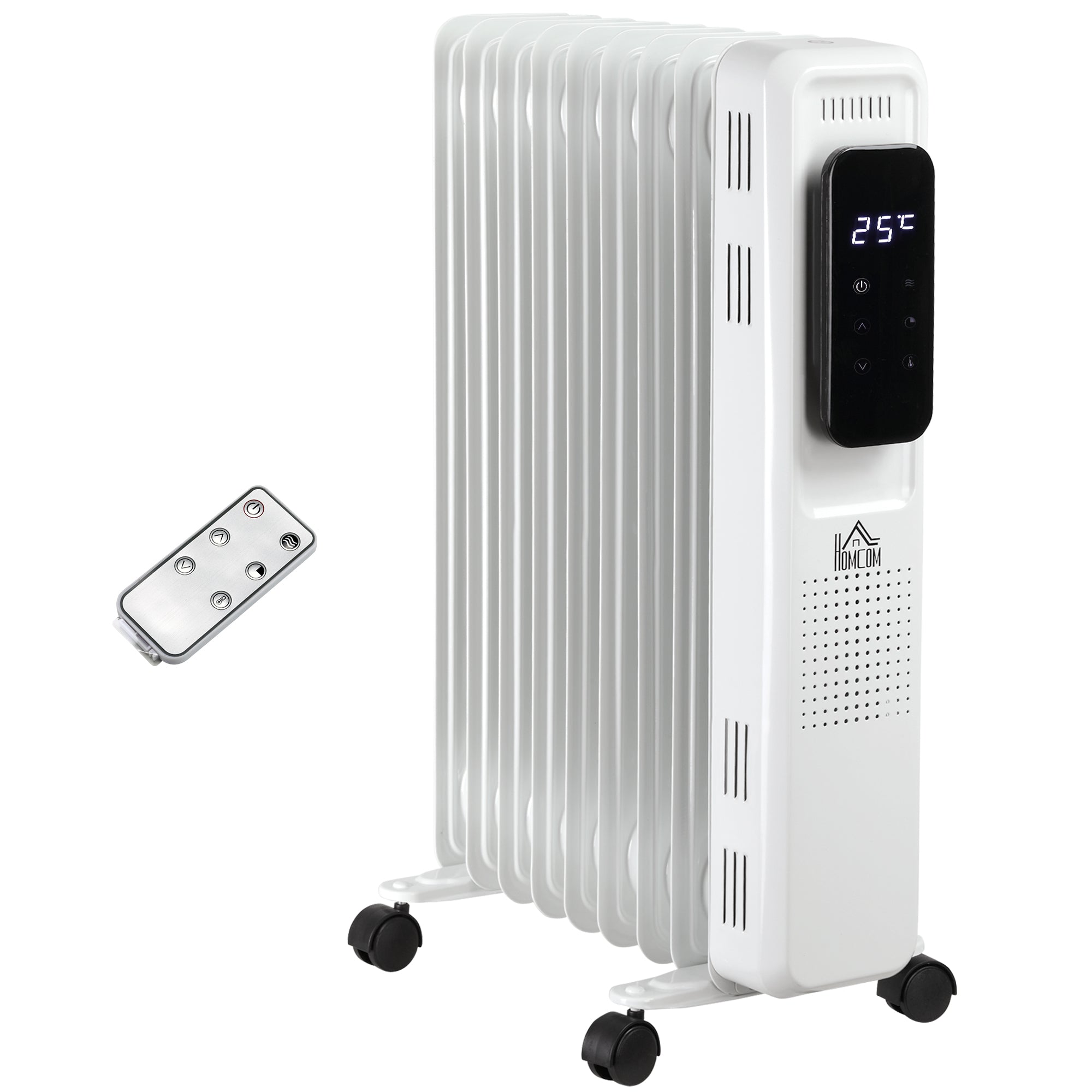 HOMCOM 2180W Oil Filled Radiator, 9 Fin, Portable Electric Heater with LED Display, 24H Timer, 3 Heat Settings, Adjustable Thermostat, Remote Control