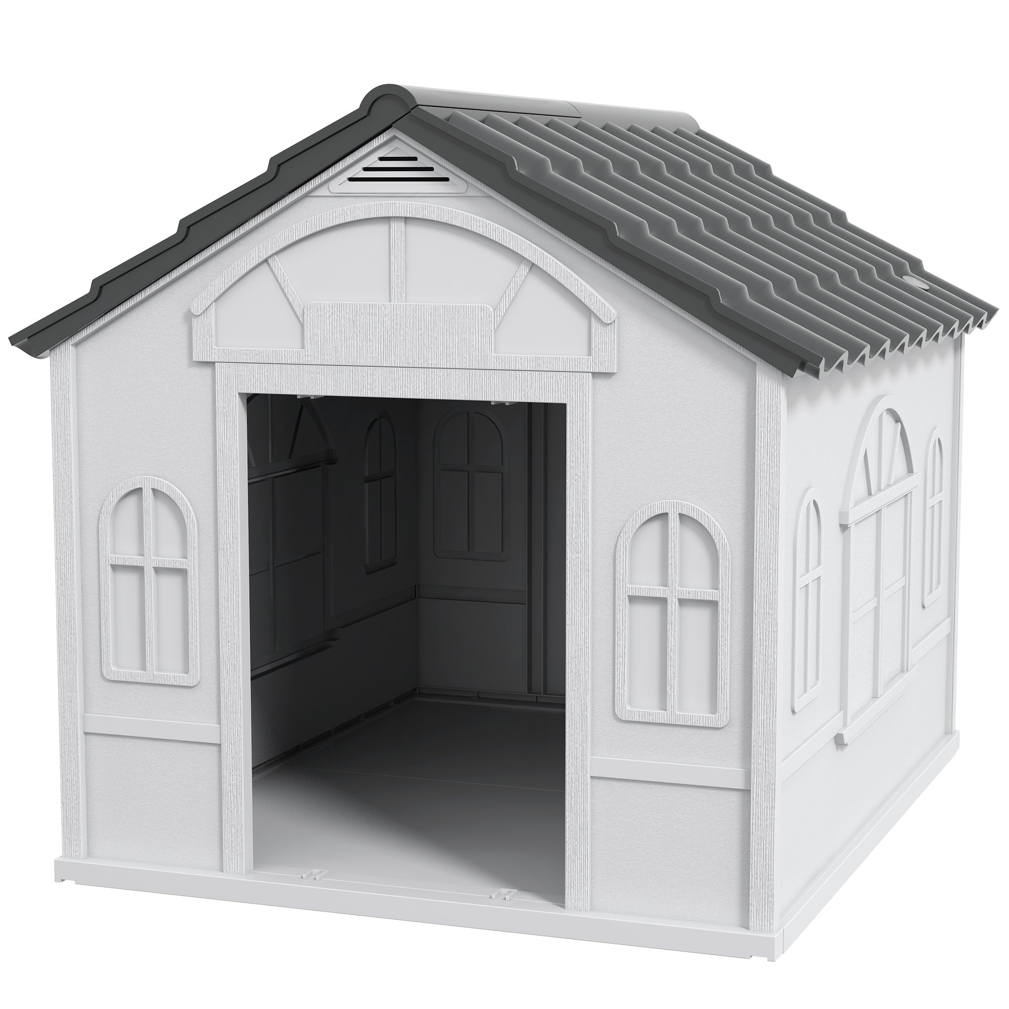 PawHut Durable Plastic Doghouse: Weatherproof Outdoor Pet Haven, Easy-Clean Sanctuary, Grey