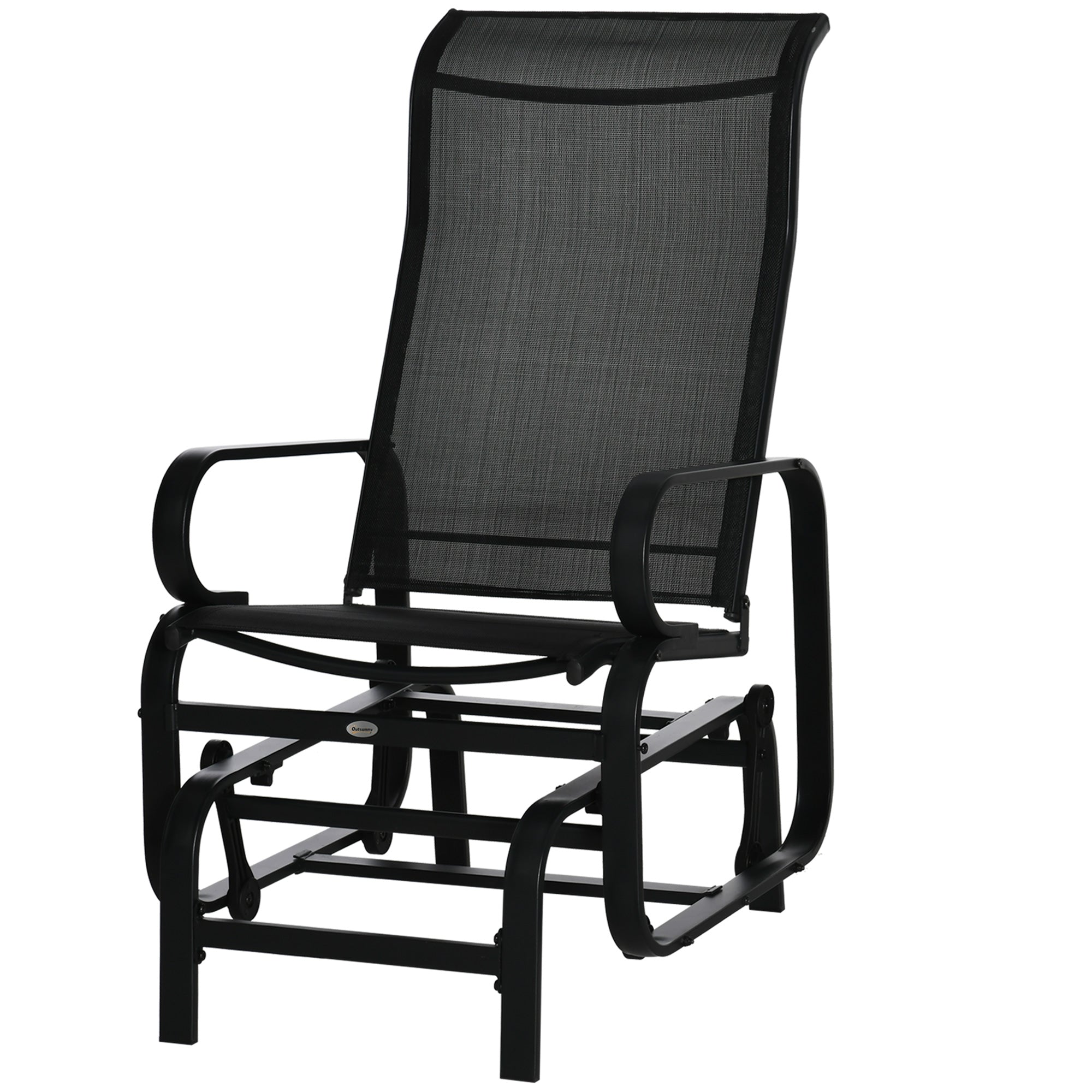 Outsunny Outdoor Gliding Rocking Chair with Sturdy Metal Frame Garden Comfortable Swing Chair for Patio, Backyard and Poolside, Black