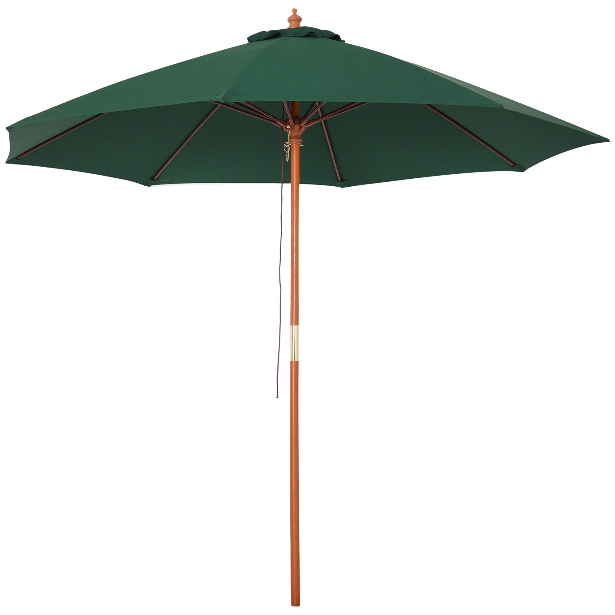 Outsunny Wooden Garden Parasol: 2.5m Ventilated Canopy, Patio Sun Shade, Dark Green