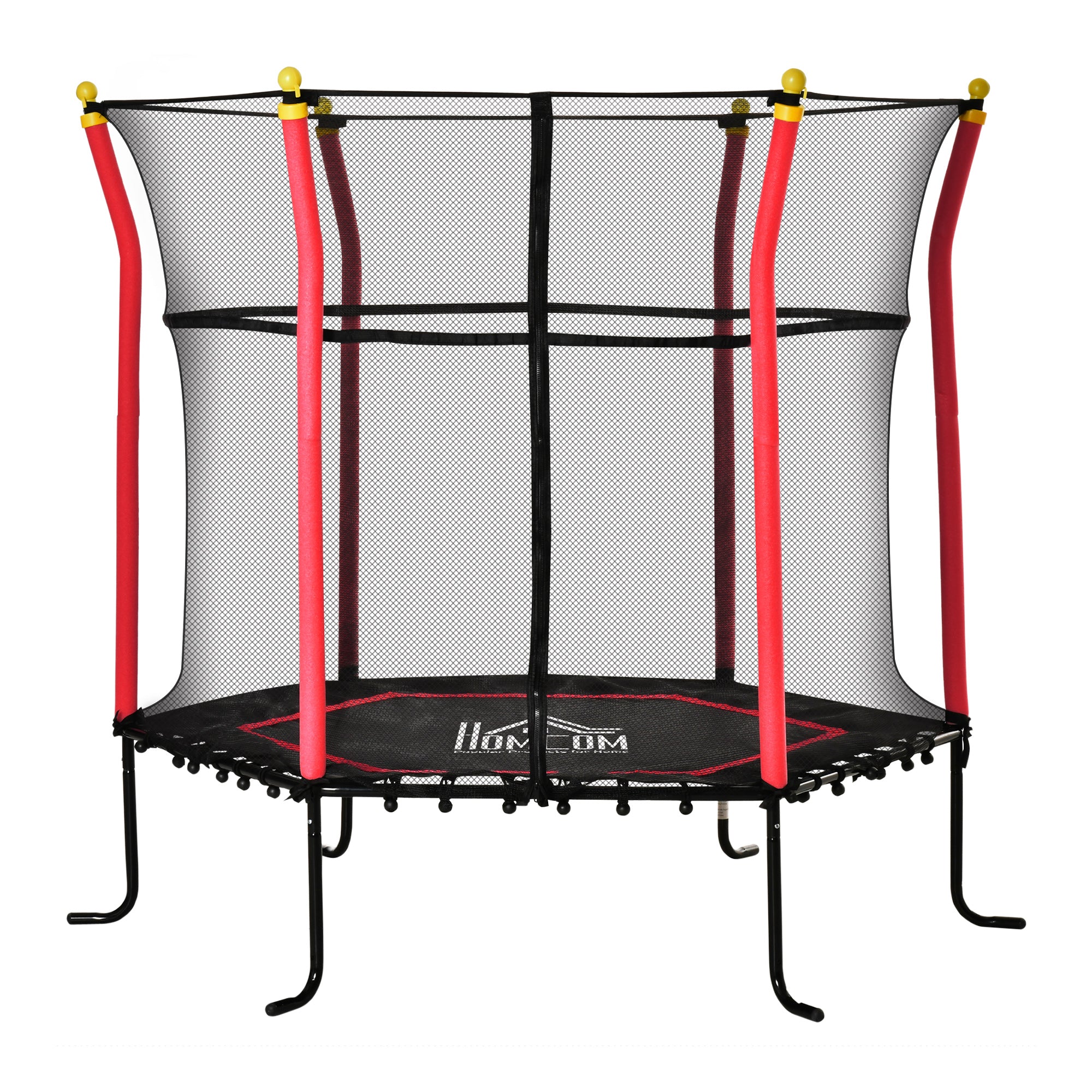 HOMCOM 5.2FT / 63 Inch Kids Trampoline With Enclosure Net Mini Indoor Outdoor Trampolines for Child Toddler Age 3 - 10 Years Red