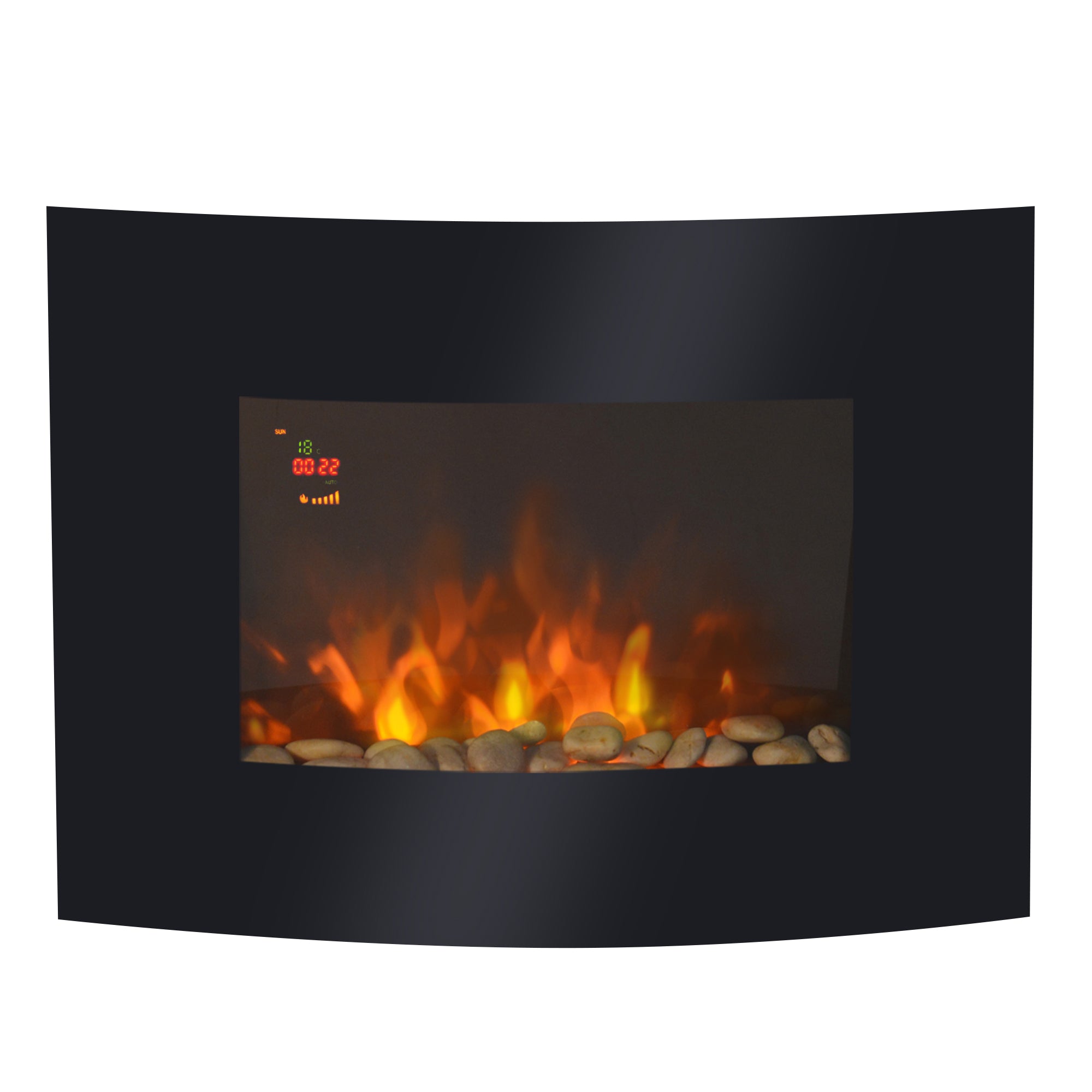 HOMCOM LED Curved Glass Electric Wall Mounted Fire Place, 900/1800W