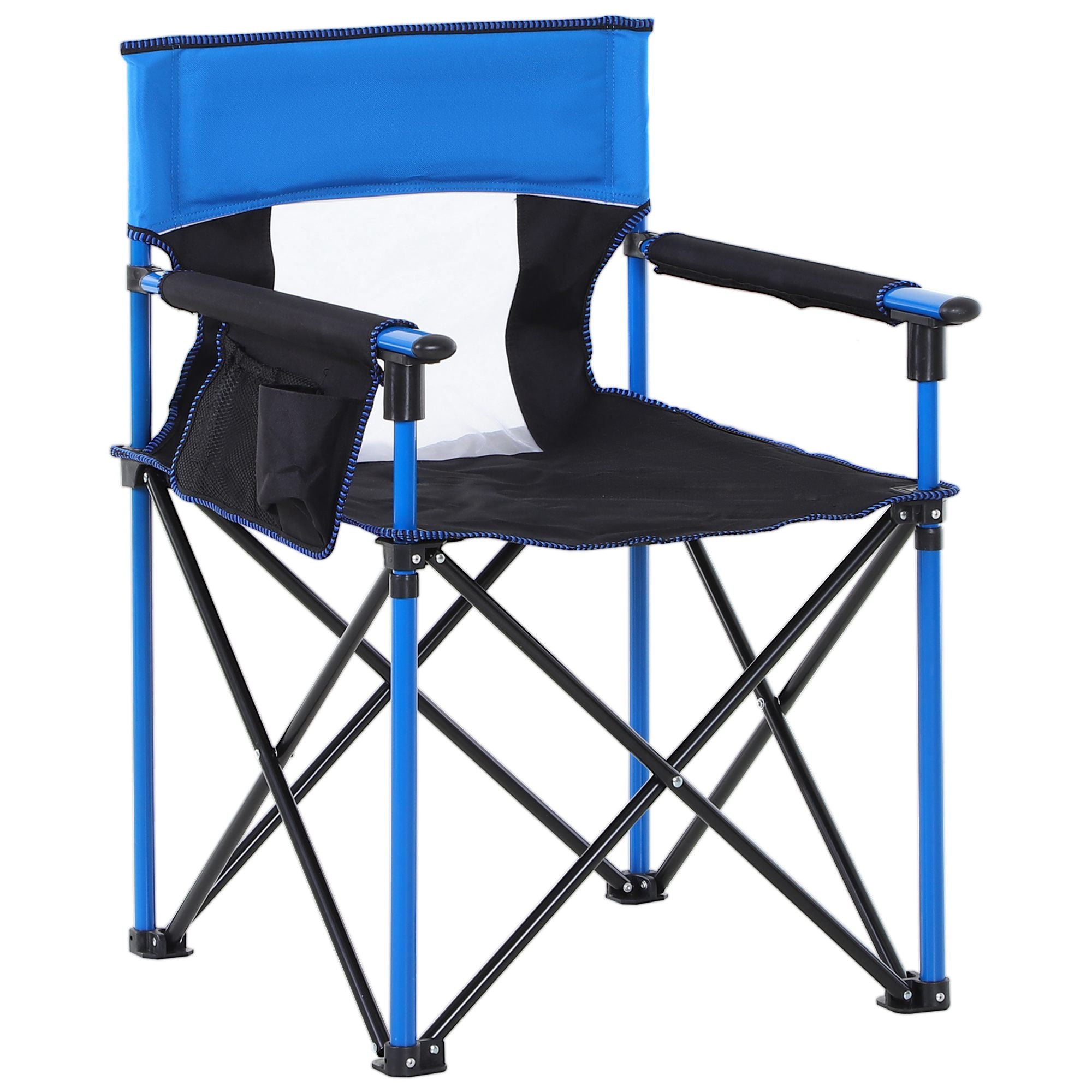 Outsunny Folding Camping Chair, Metal Frame with Sponge Padding and Storage Pockets, Portable Design, Blue