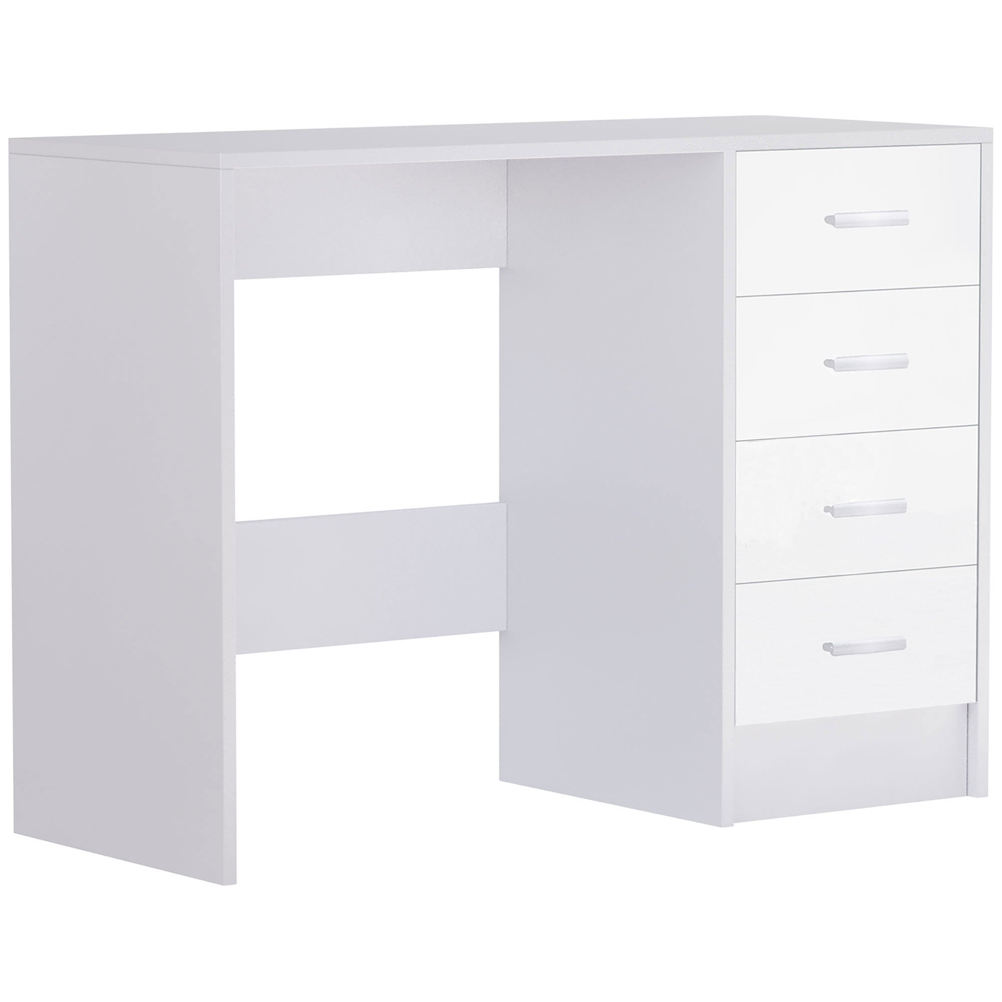 HOMCOM Computer Writing Desk with 4 Drawers, High Gloss Home Office Workstation, White