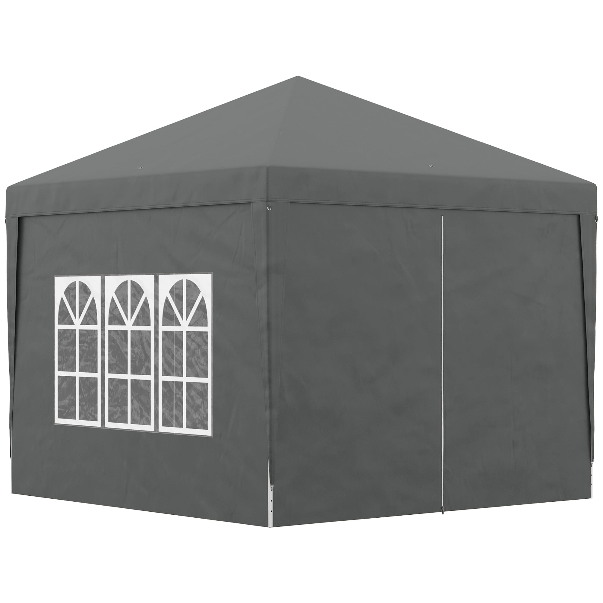 Outsunny 3 x 3 Meters Pop Up Water Resistant Gazebo Wedding Camping Party Tent Canopy Marquee with Carry Bag and 2 Windows, Grey