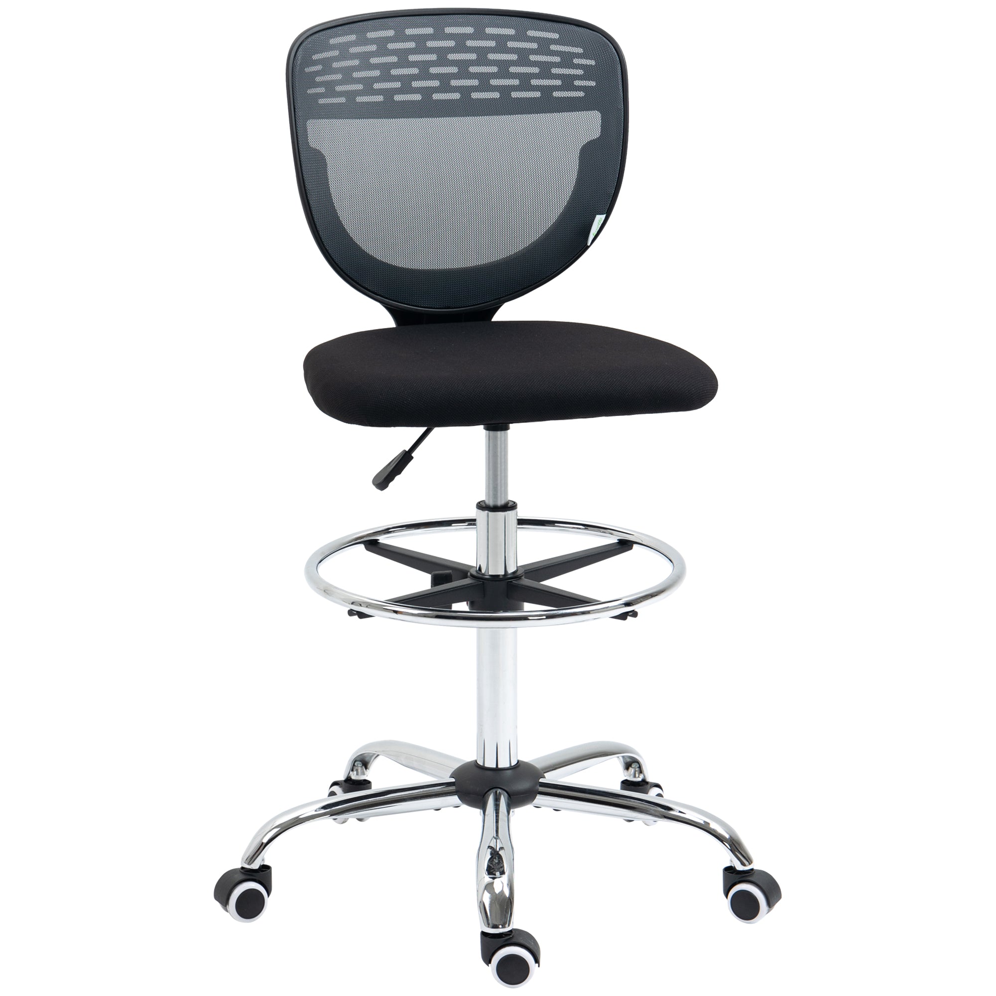 Vinsetto Ergonomic Draughtsman Chair: Armless Swivel Office Chair, Mesh Back with Lumbar Support & Foot Ring, Grey