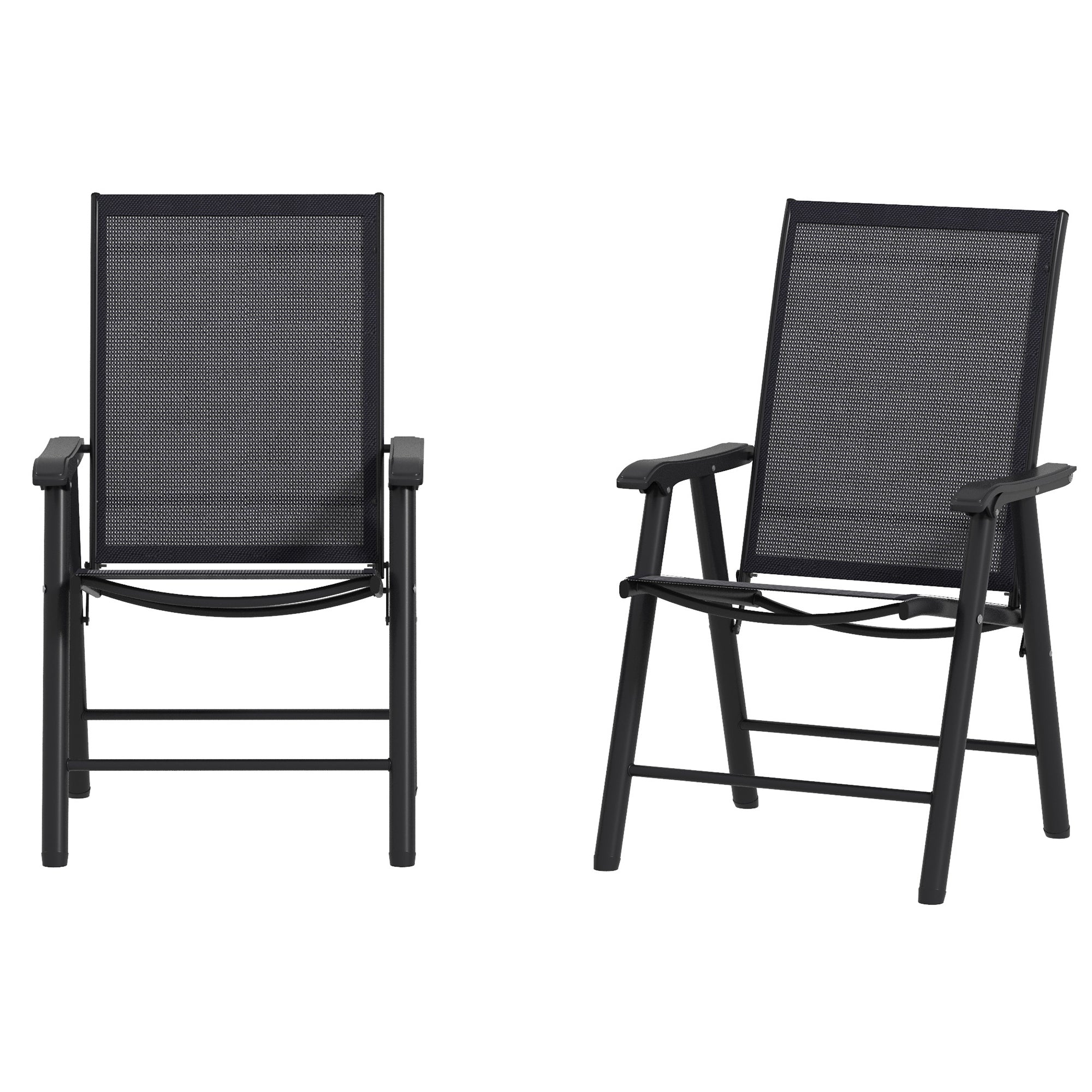 Outsunny Set of 2 Foldable Metal Garden Chairs Outdoor Patio Park Dining Seat Yard Furniture Dark Grey