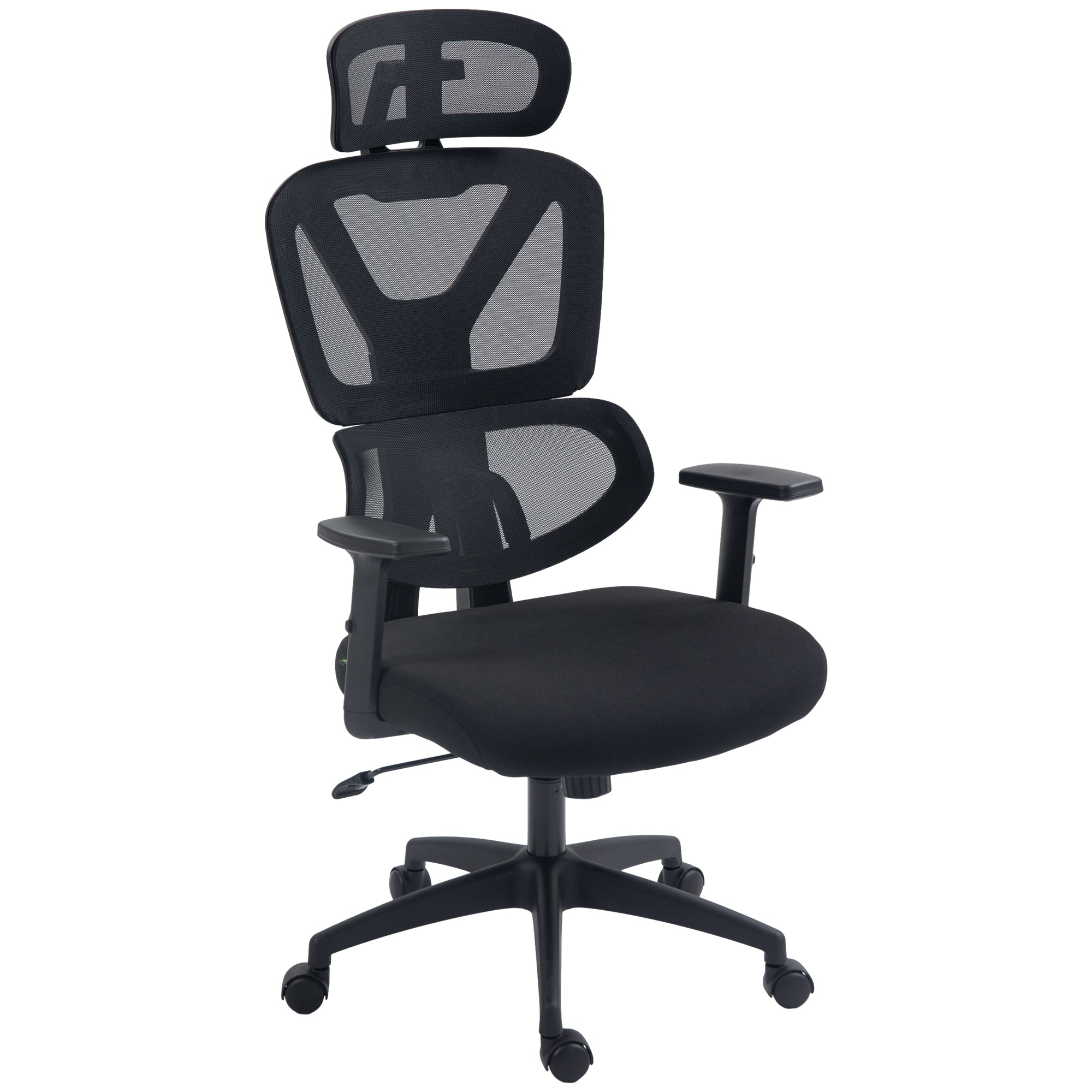 Vinsetto Ergonomic Mesh Office Chair: Height Adjustable, Lumbar Support, Swivel Casters, Headrest, Ebony Black