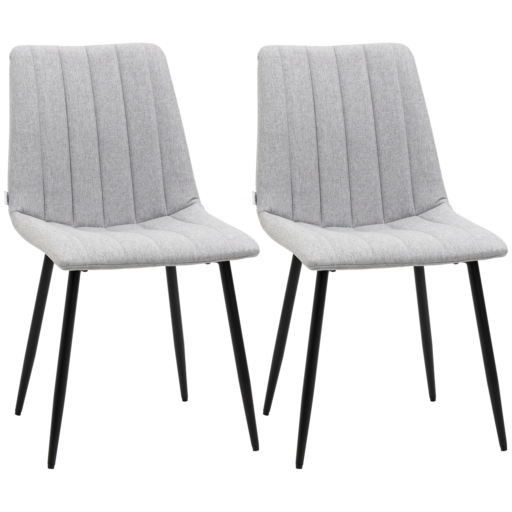 HOMCOM Grey Dining Chairs of 2, Modern Kitchen Chairs with Linen-touch Upholstery and Steel Legs for Living Room, Bedroom, Grey