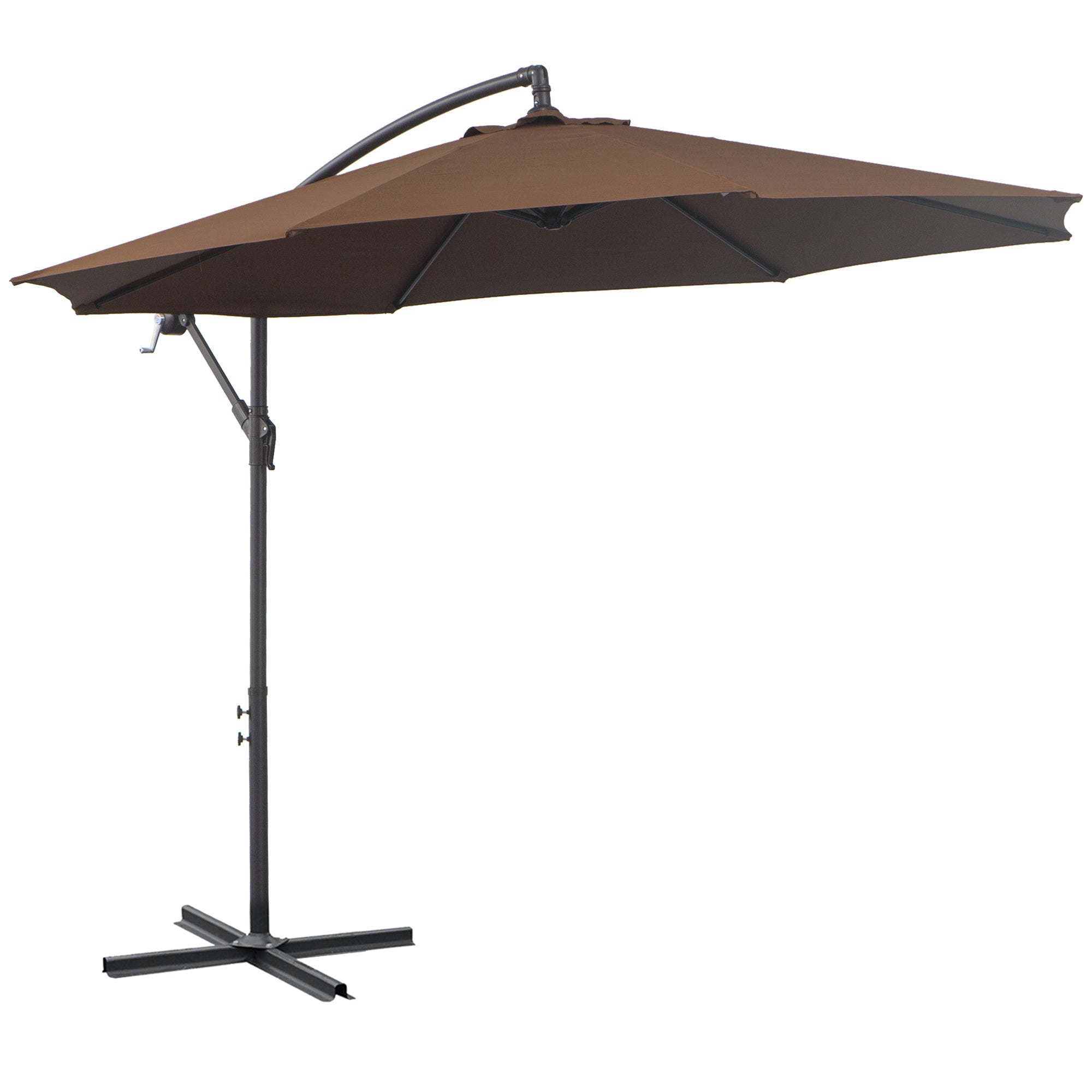 Outsunny 3M Brown Cantilever Umbrella, Hanging Banana Parasol, Steel Frame, for Patio Sun Shade