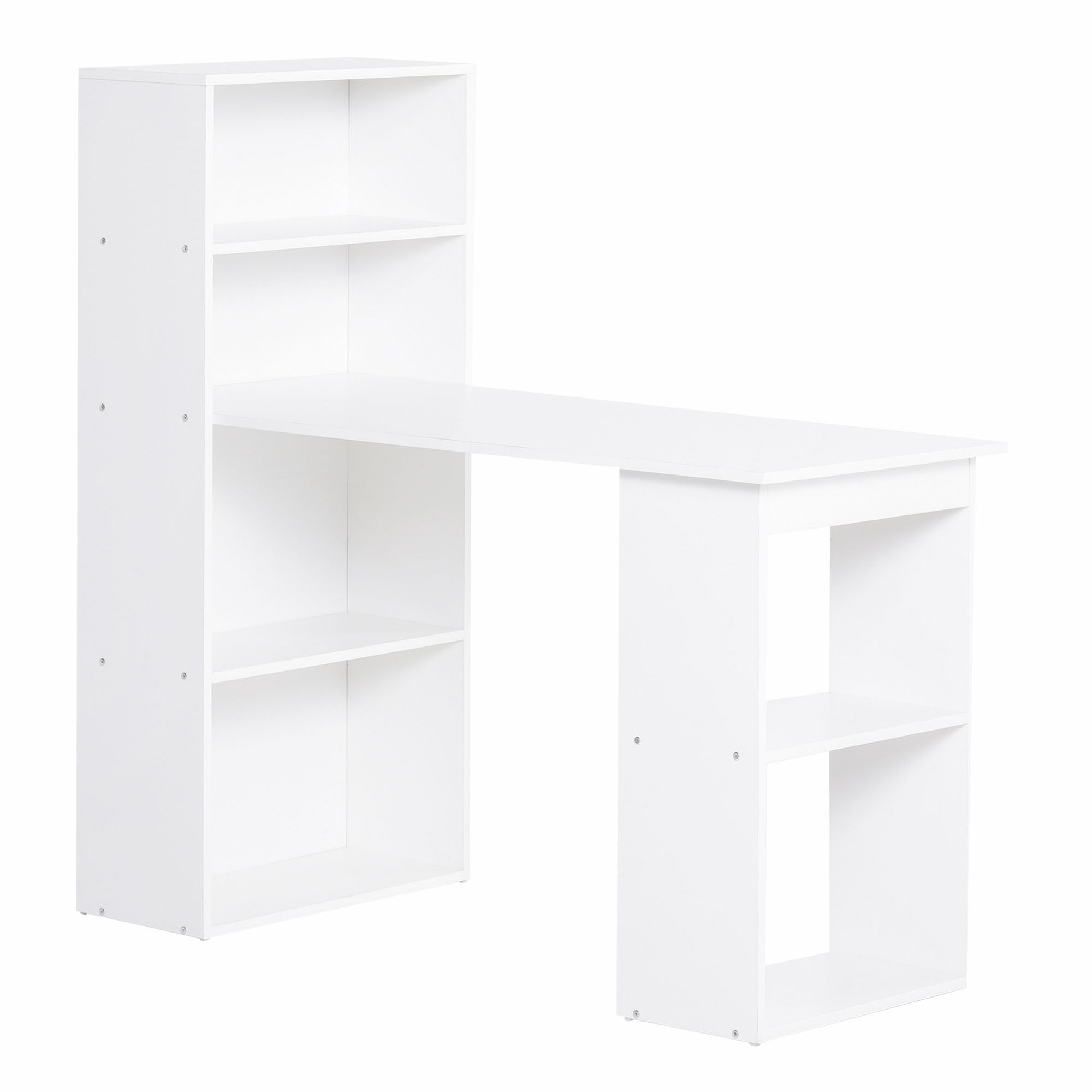 HOMCOM 120cm Modern Computer Desk Bookshelf  Writing Table Workstation PC Laptop Study Home Office 6 Shelves White