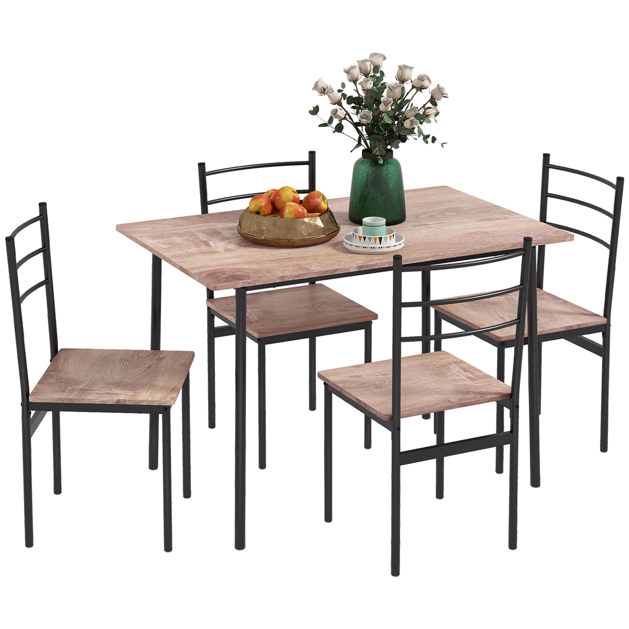 HOMCOM 4 Seater Modern Dining Set, Dining Table and Chairs Set with Steel Frame Table and 4 Chairs, Compact Size for Space Saving, Black | Aosom UK