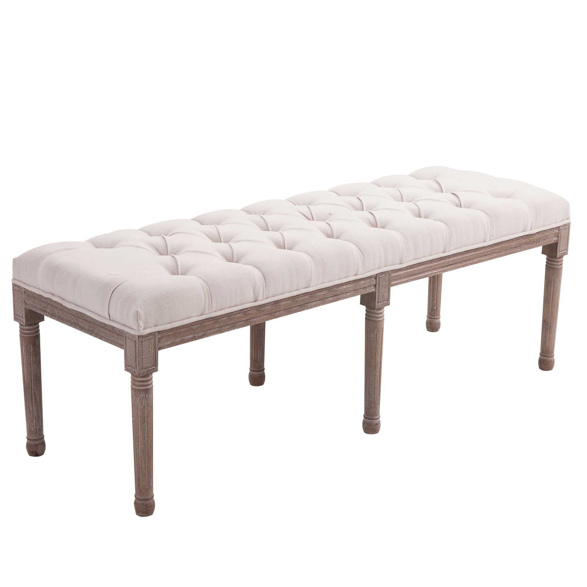 HOMCOM Chaise Lounge Sofa Bench, Chic Button Tufted, Fabric Cover, Wooden Legs, Padded Seat for Hallway, Bedroom, Beige