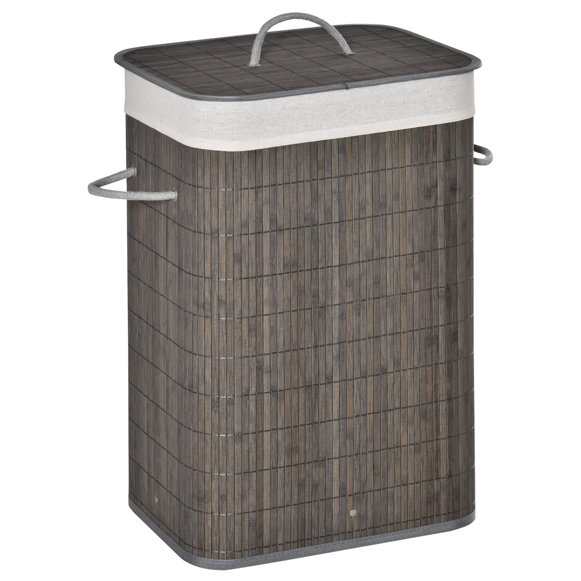 HOMCOM Collapsible Laundry Caddy: Flip-Lid Hamper with Removable Liner, String Handles, Water-Resistant, Foldable, Grey