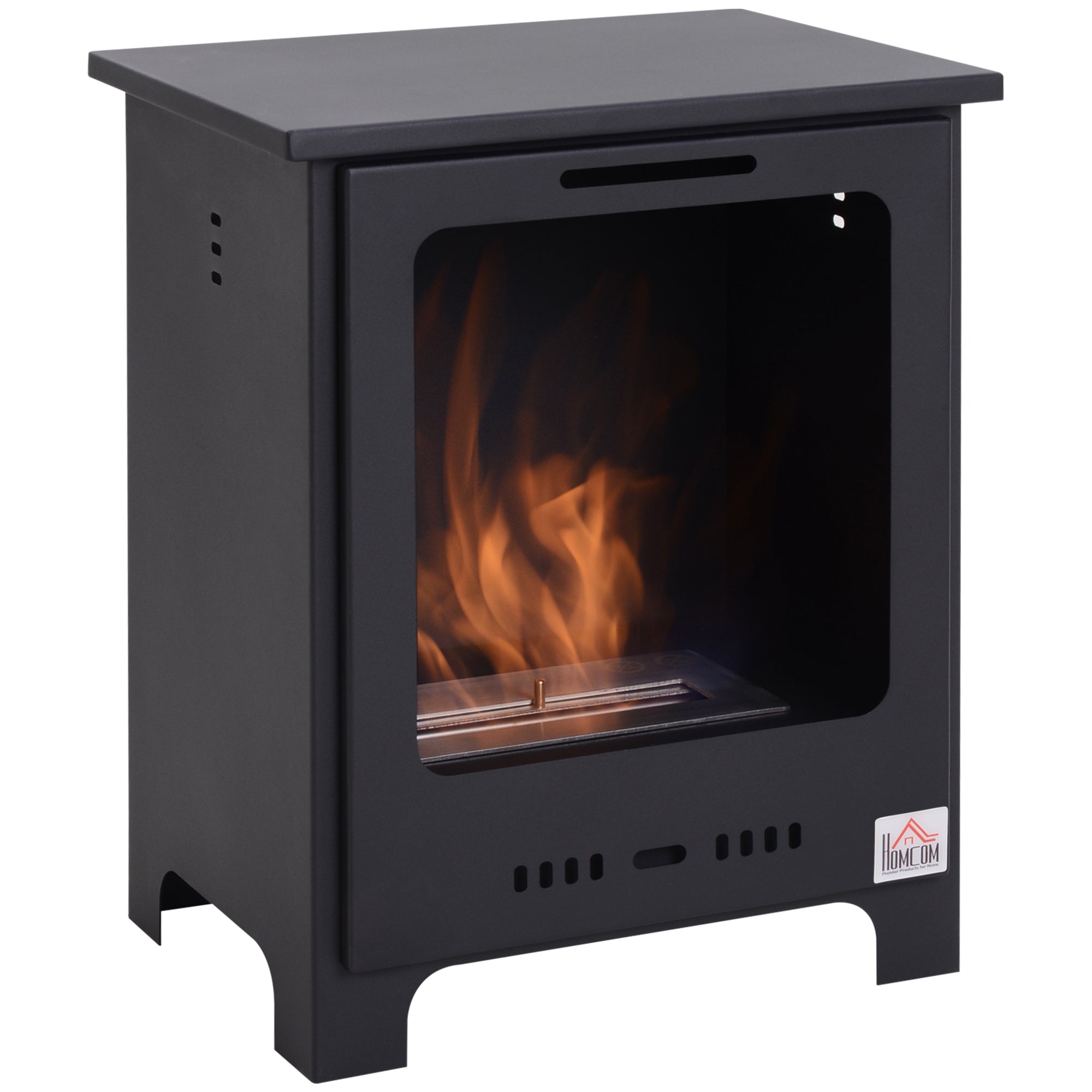 HOMCOM Freestanding Ethanol Fireplace, Bioethanol Fire with 1.5L Tank, 3 Hours Burning Time for Indoor, Black