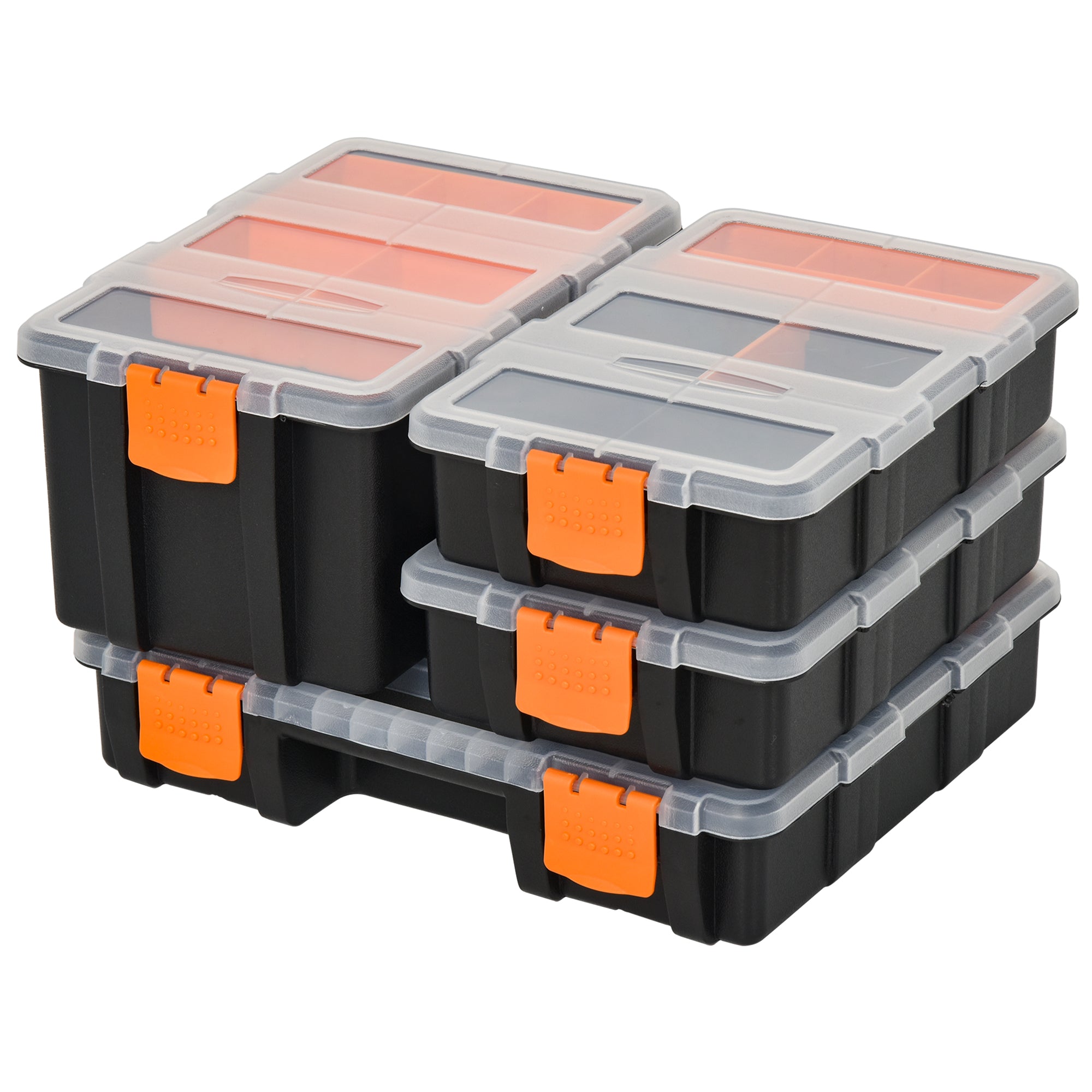 DURHAND Tool Storage Box Set, 4-Pack, Various Sizes, PP Material, Hardware Organiser, Black/Orange