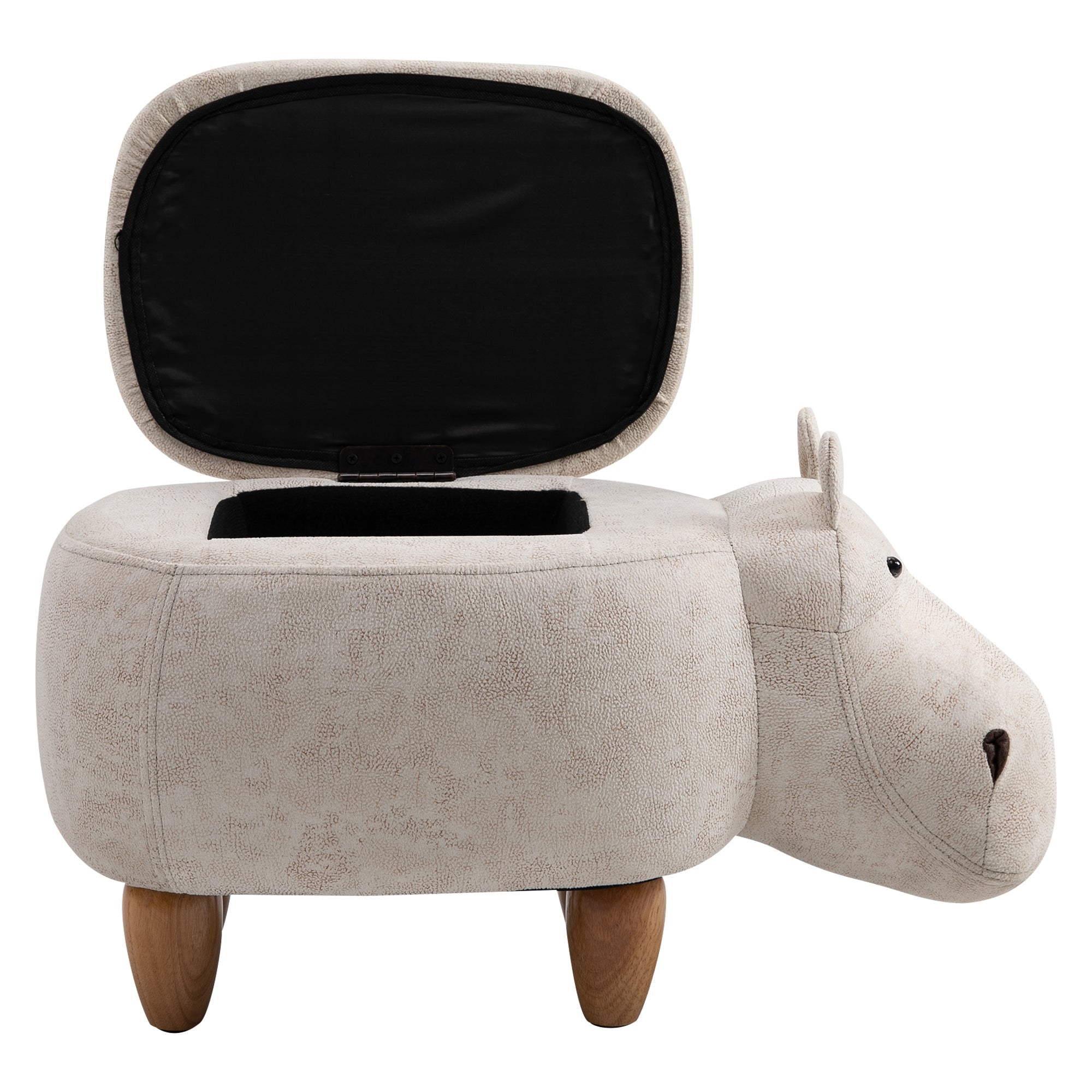 HOMCOM Hippo Storage Stool Cute Decoration Footrest Wood Frame Legs with Padding Lid Ottoman Animal Furniture Cream 36 x 65cm