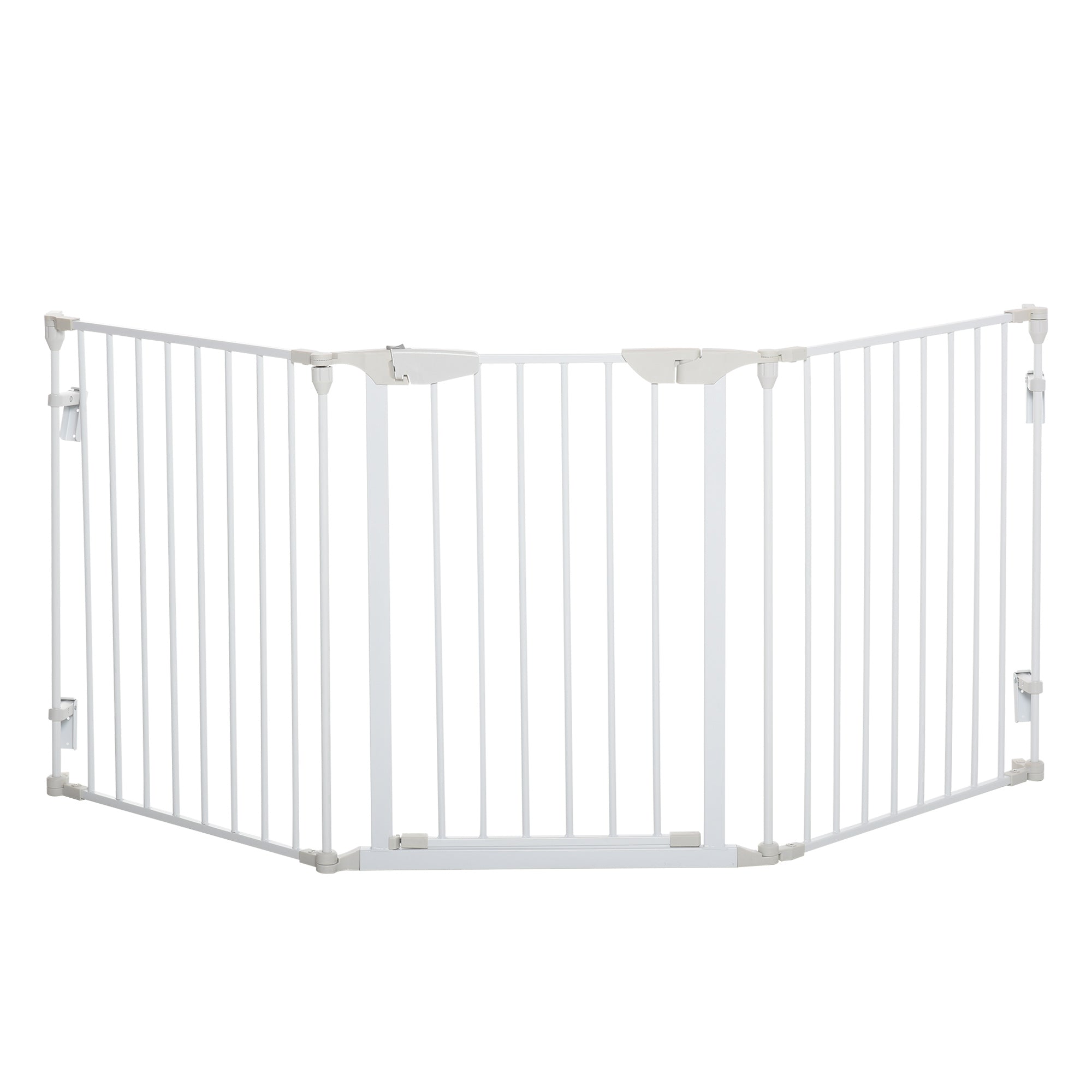 PawHut Pet Safety Gate 3-Panel Playpen Fireplace Christmas Tree Metal Fence Stair Barrier Room Divider w/Walk Through Door, White