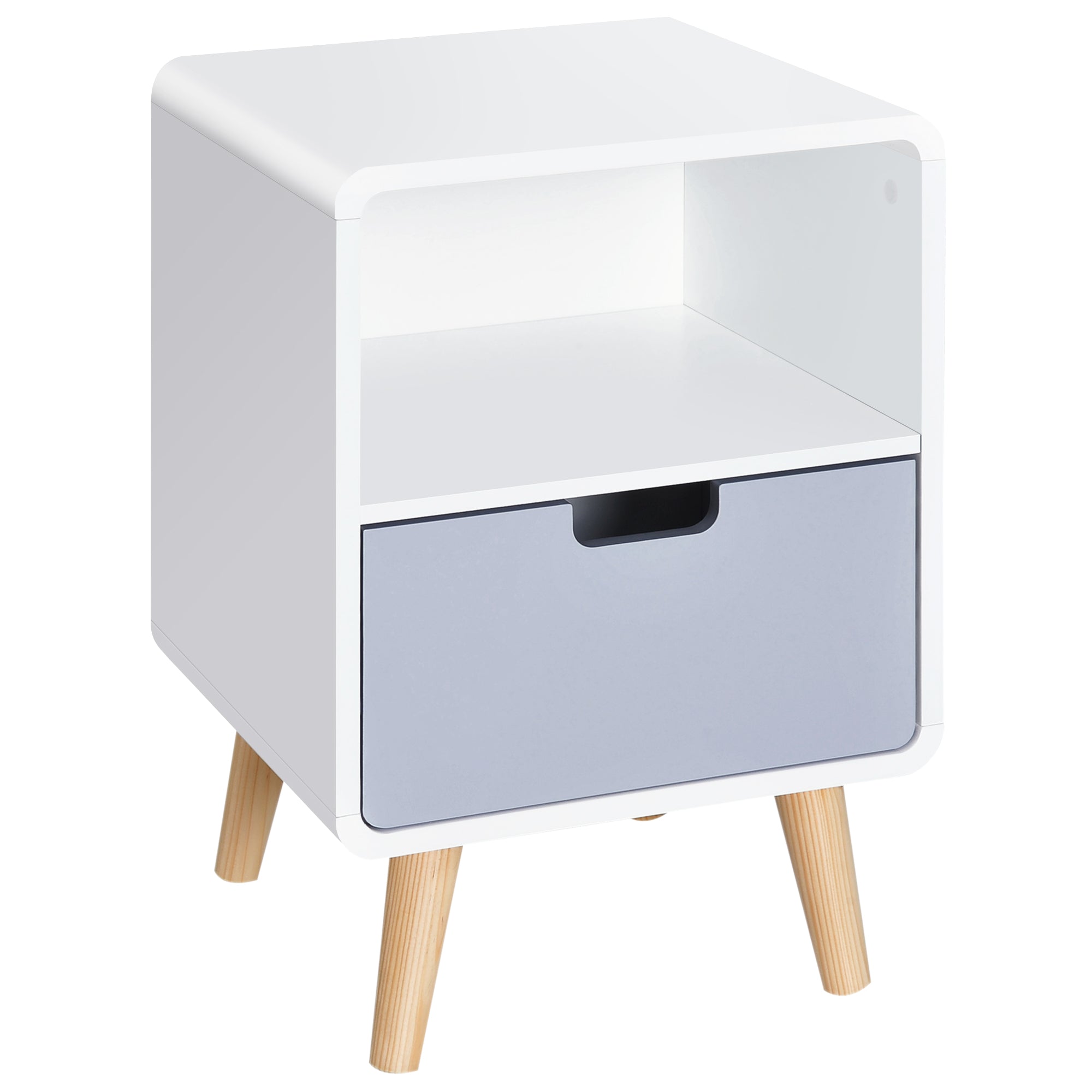 HOMCOM Bedside Cabinet in Scandinavian Design, Storage Nightstand with Drawer, White/Grey/Natural, 40Lx38Wx58H cm