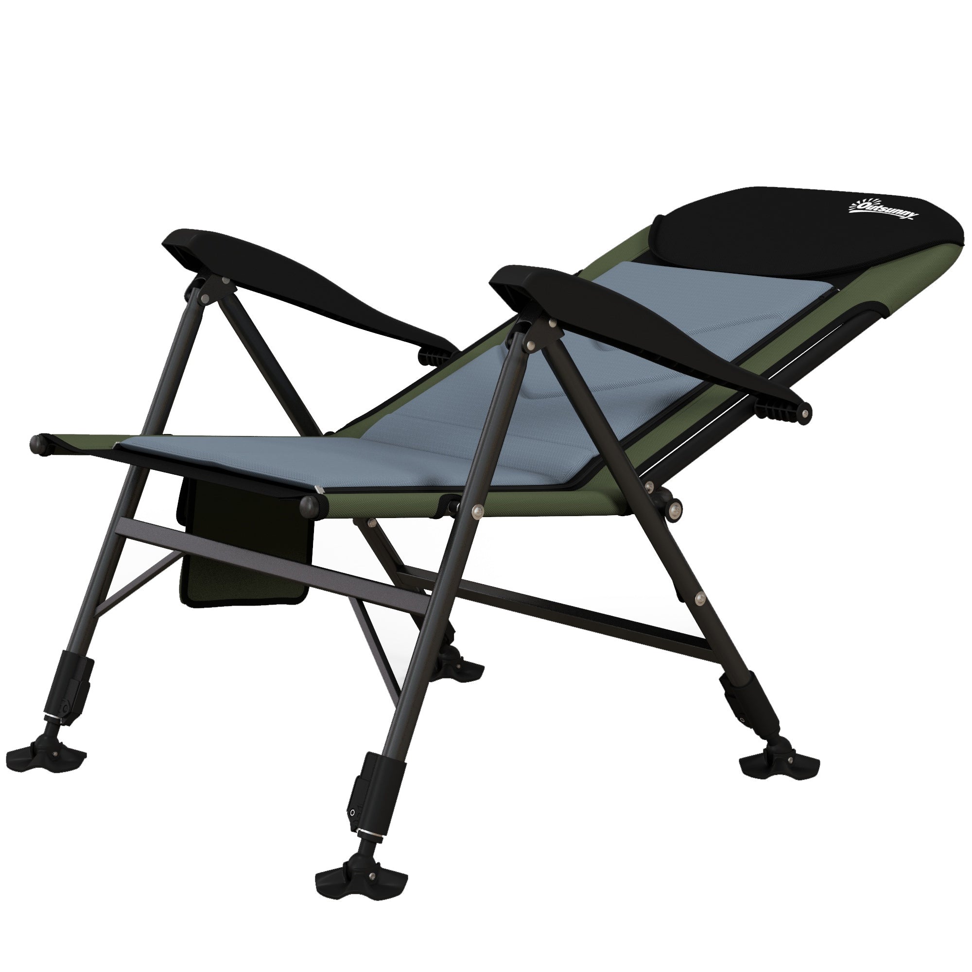 Outsunny Portable Fishing Chair with Foldable Metal Frame, Adjustable Legs for Outdoor Use, Green/Black