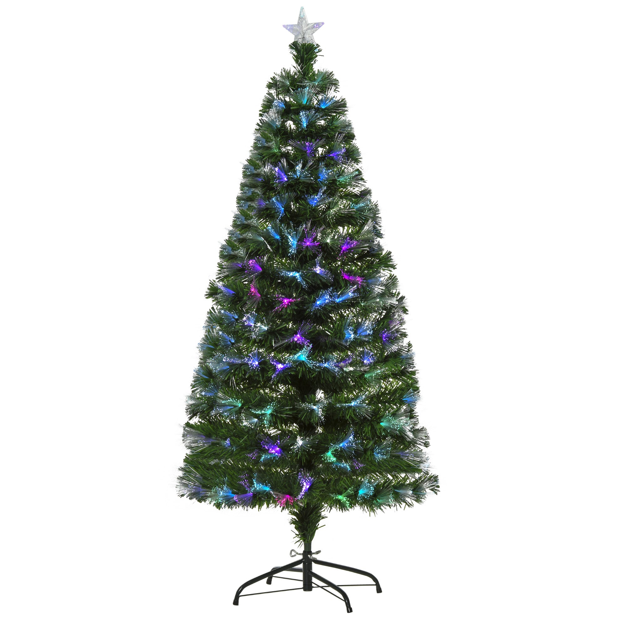 HOMCOM 1.5m Tall Artificial Christmas Tree Fiber Optic Colorful LED Pre-Lit Holiday Home Christmas Decoration with Flash Mode, Green