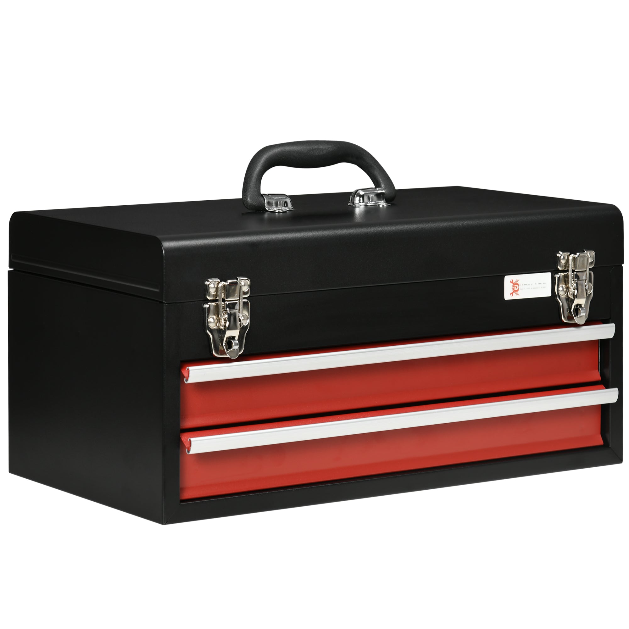 DURHAND Lockable Metal Tool Chest with 2 Drawers, Portable Toolbox with Ball Bearing Runners, 460mm x 240mm x 220mm