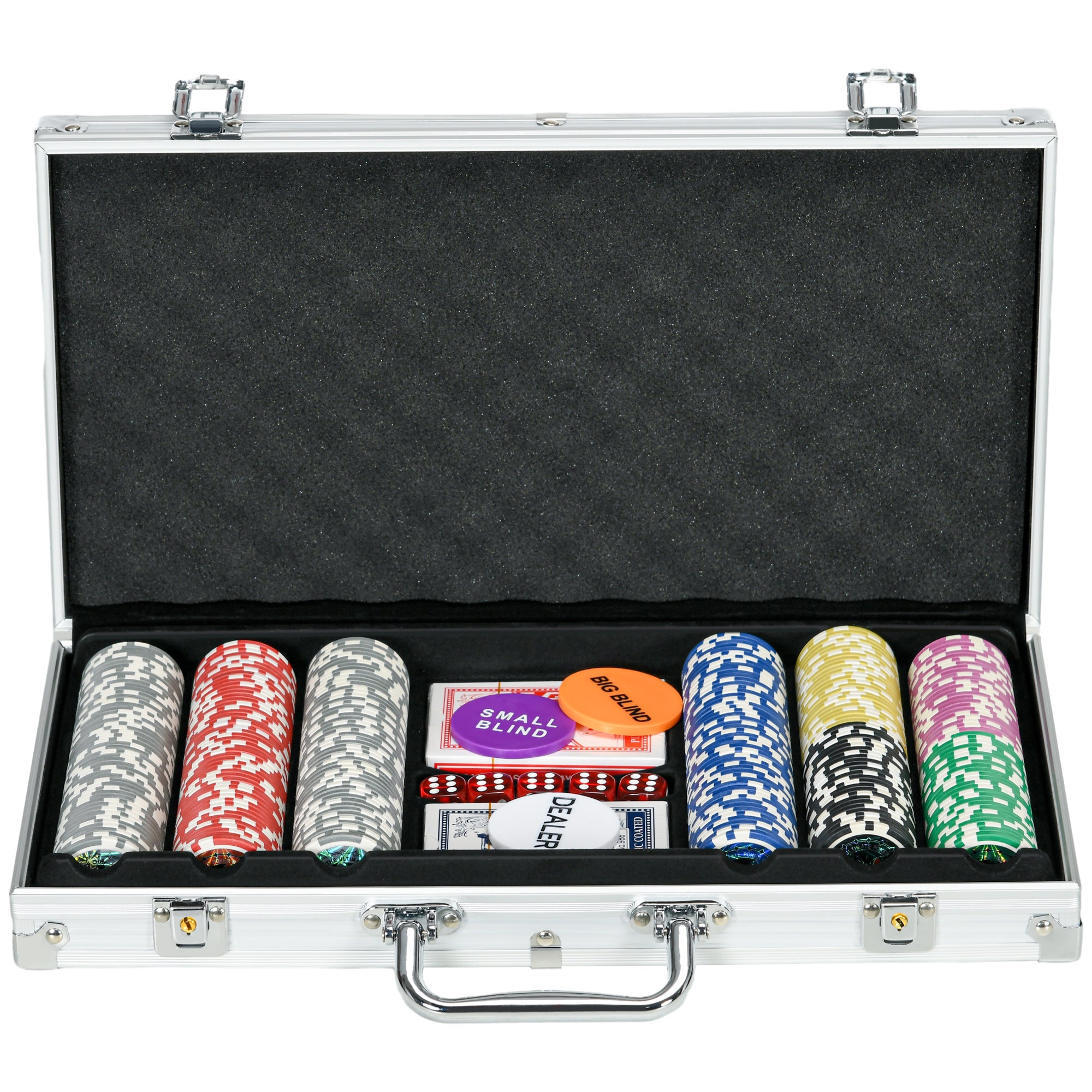 SPORTNOW Poker Chips Set, 300PCS with Mat, Chips, 2 Card Decks, Dealer Button, 5 Dice for Casino Night